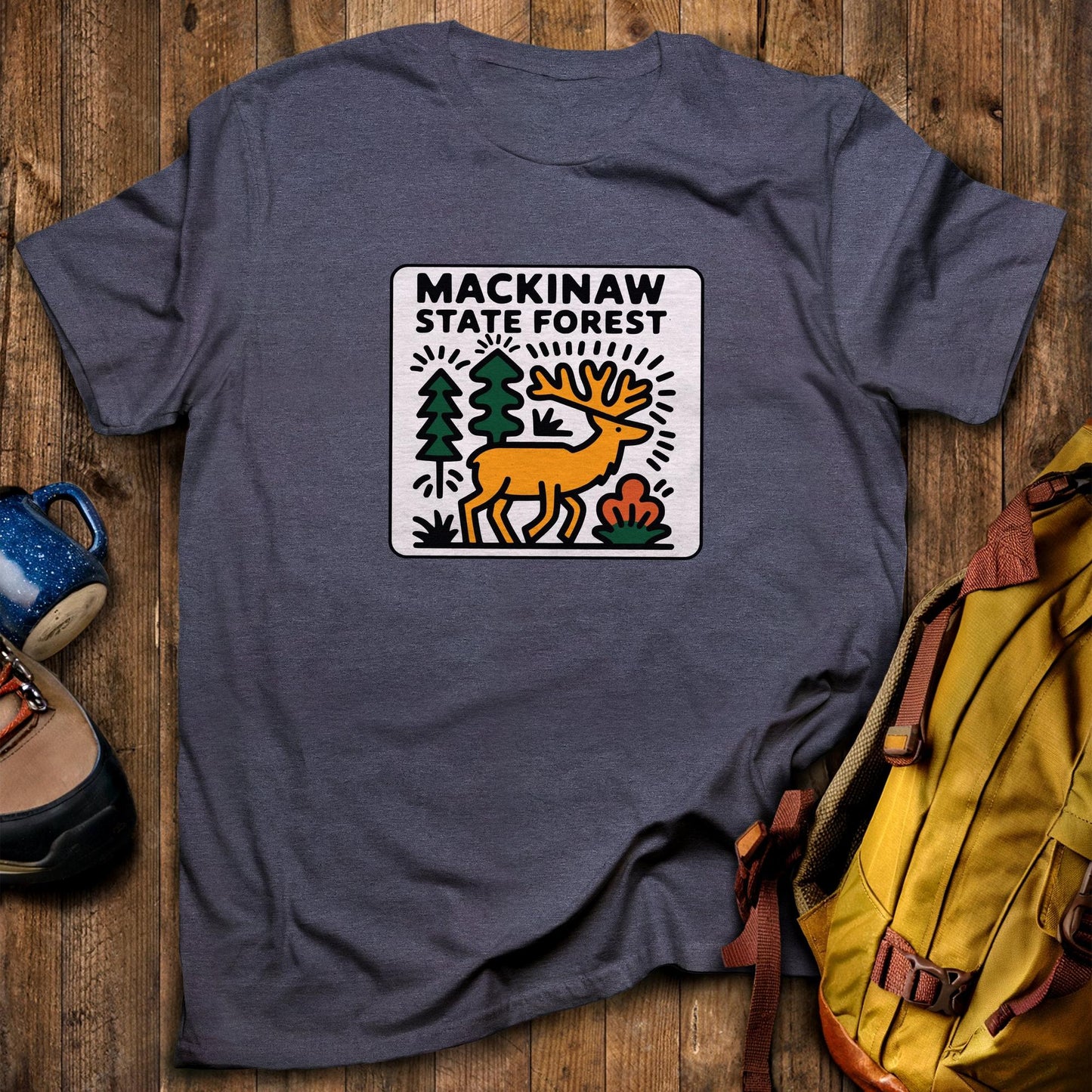 Mackinaw State Forest T-Shirt Heather Navy Adventure and Outdoors Themed T-Shirt