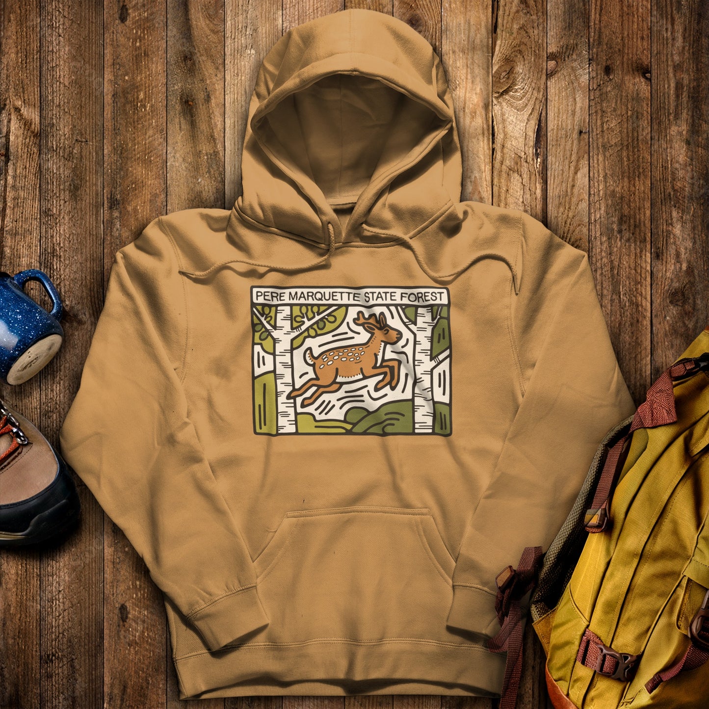 Pere Marquette State Forest Hoodie Mustard Adventure and Outdoors Themed Hoodie