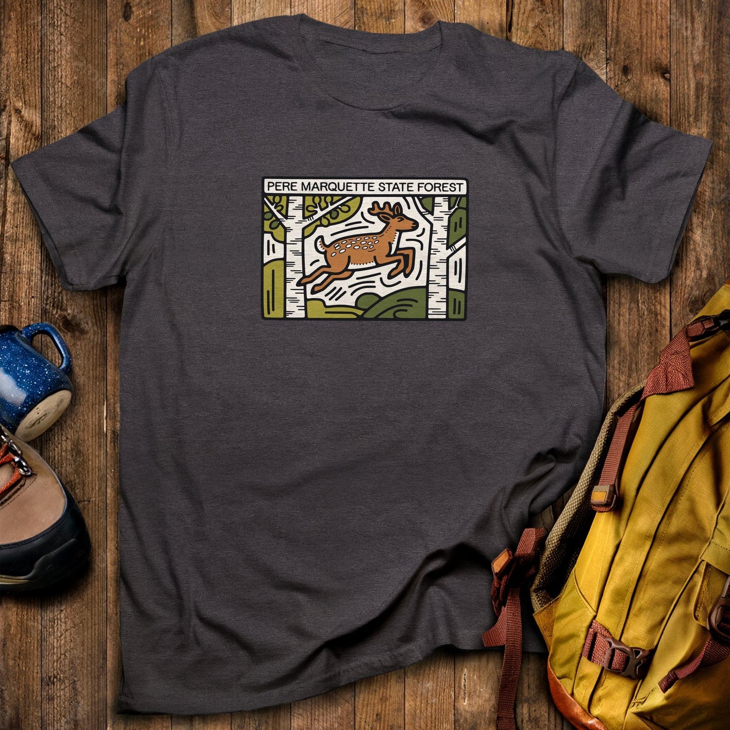 Pere Marquette State Forest T-Shirt Dark Heather Adventure and Outdoors Themed T-Shirt