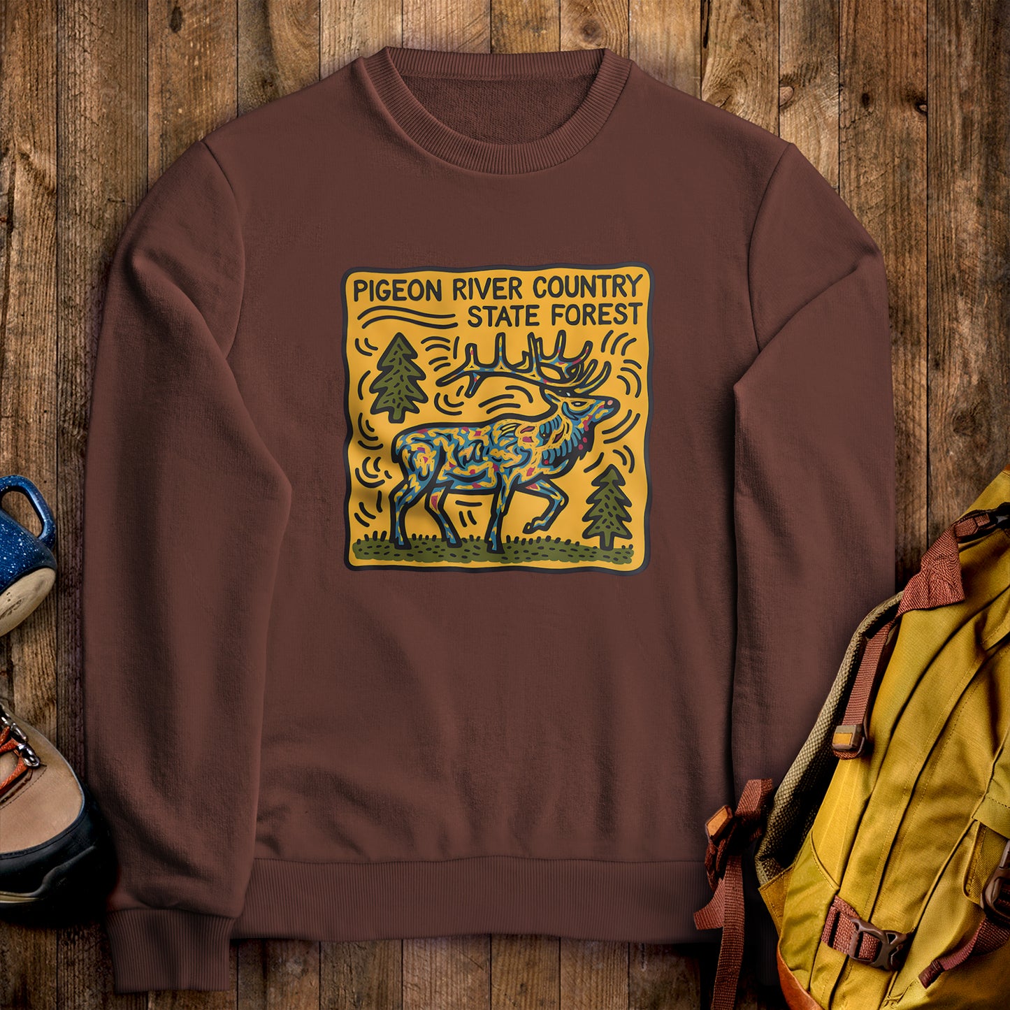 Pigeon River Country State Forest Crewneck Sweatshirt Cocoa Adventure and Outdoors Themed Sweatshirt