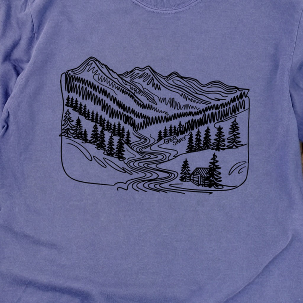 Great Smoky Line Drawing Cotton Long Sleeve