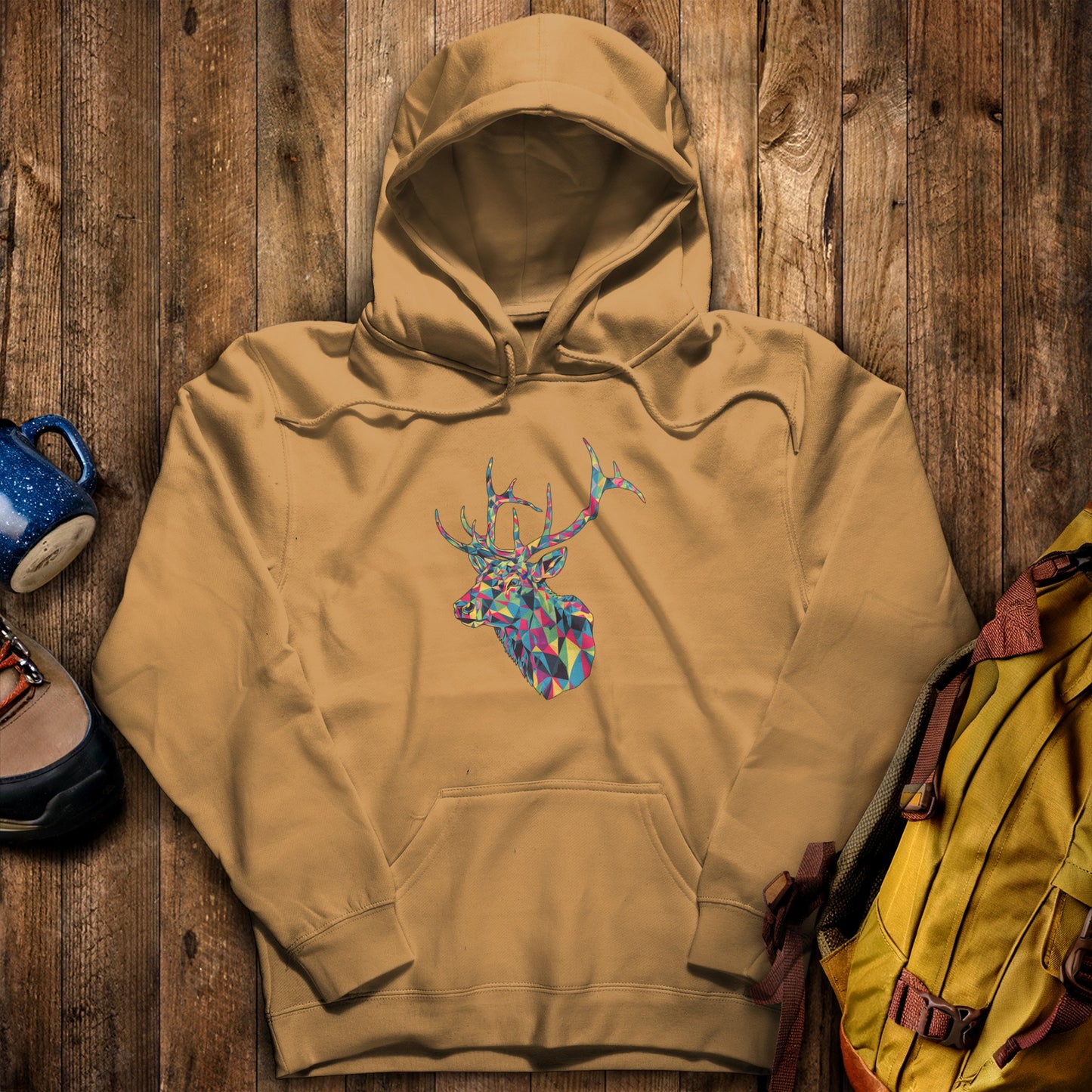 Elk Mosaic Hoodie Mustard Adventure and Outdoors Themed Hoodie