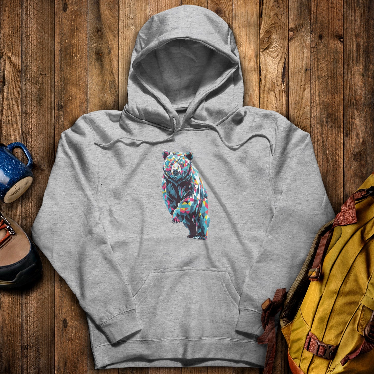Bear Mosaic Hoodie Sport Grey Adventure and Outdoors Themed Hoodie