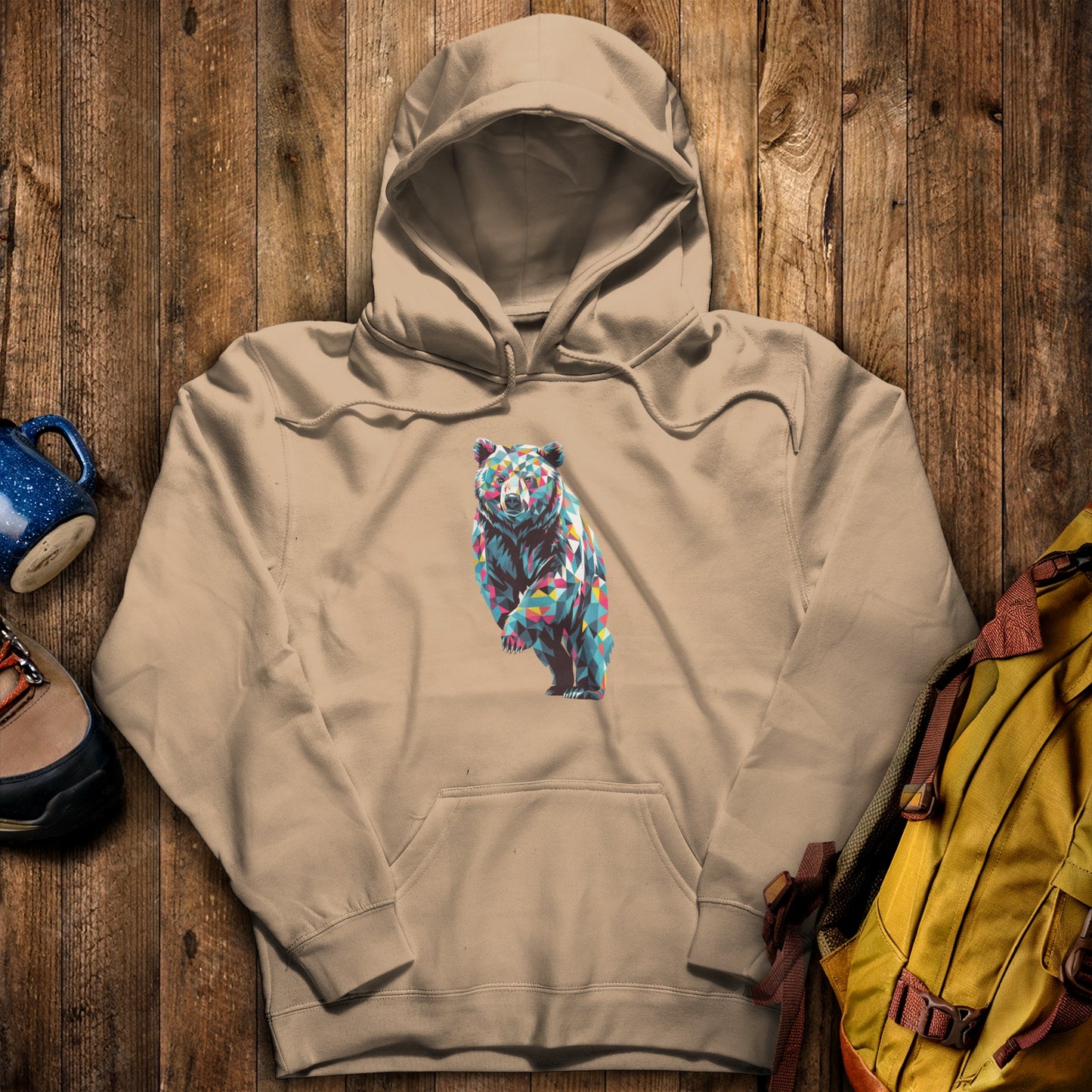 Bear Mosaic Hoodie Sand Adventure and Outdoors Themed Hoodie