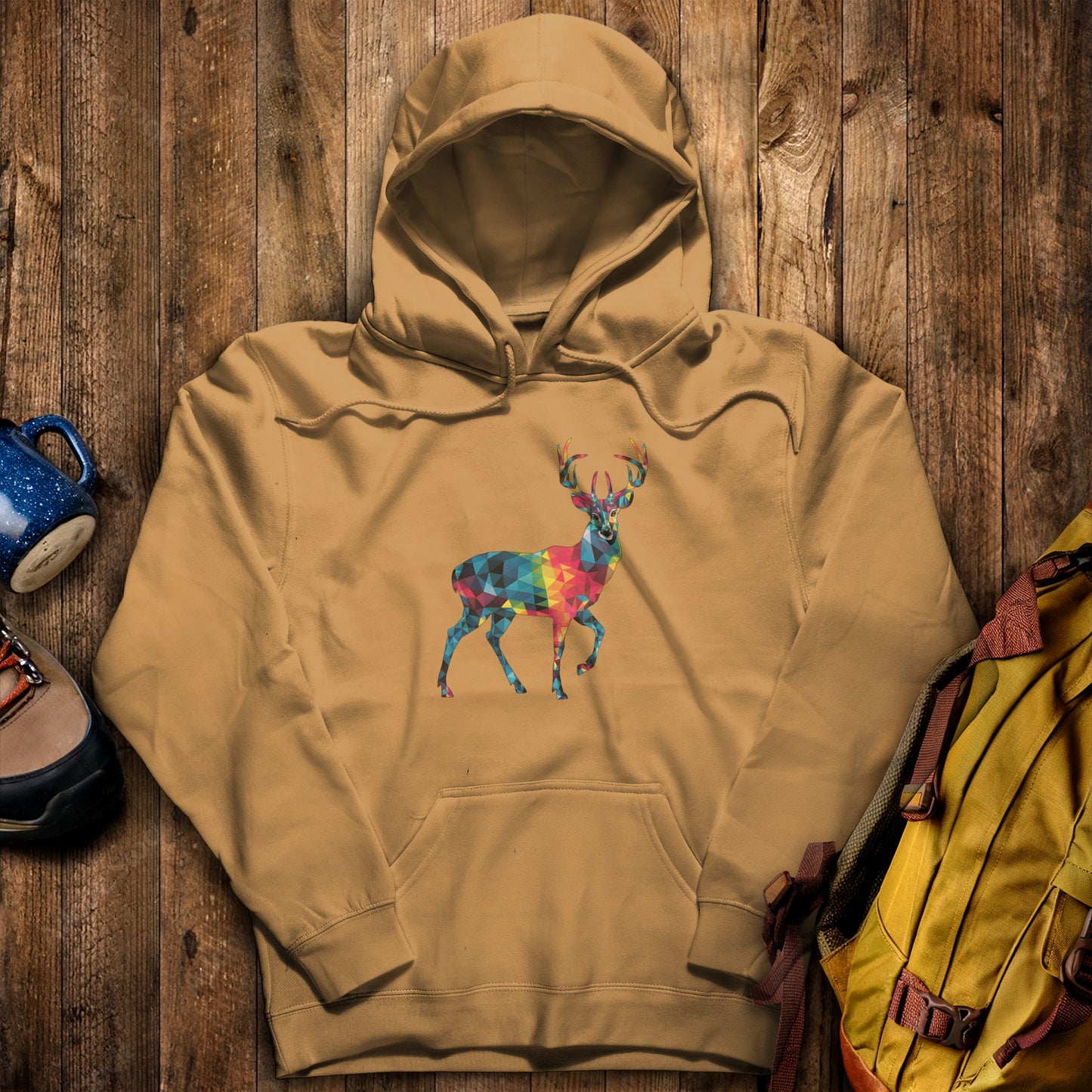Deer Mosaic Hoodie Mustard Adventure and Outdoors Themed Hoodie
