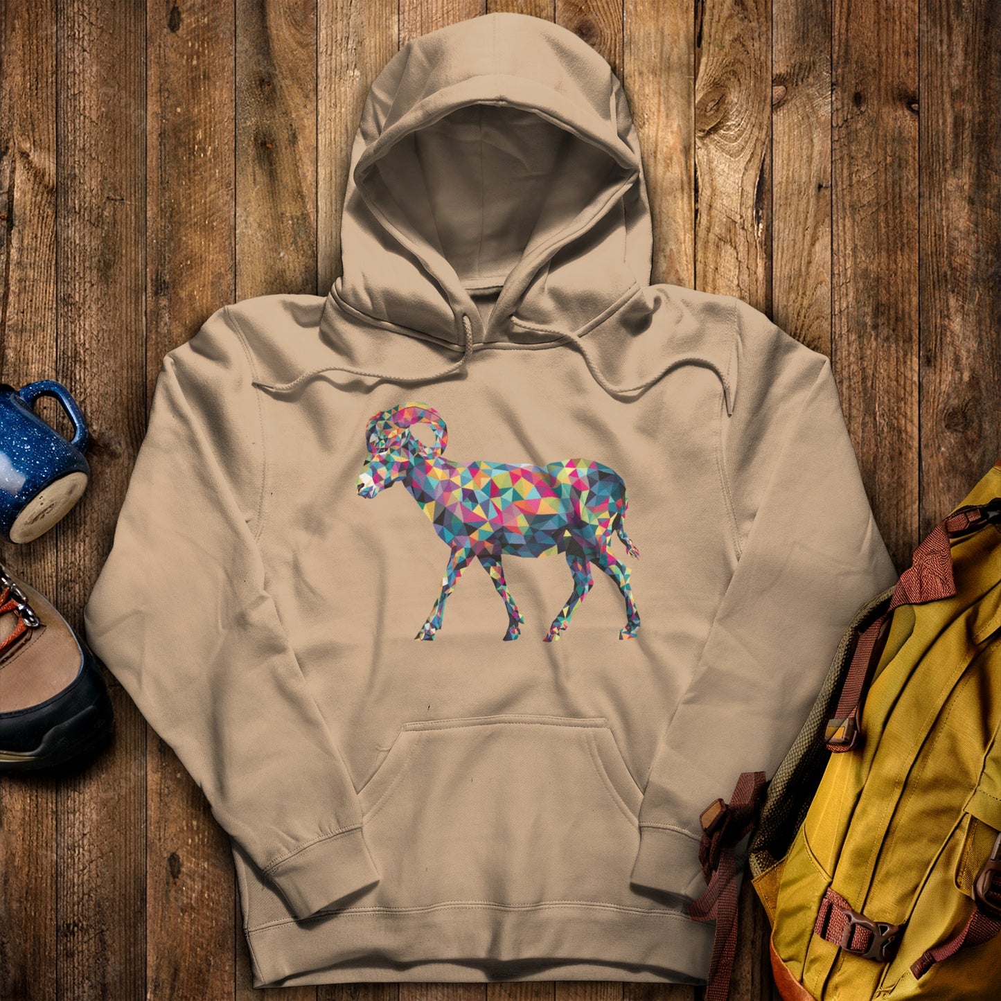 Ram Mosaic Hoodie Sand Adventure and Outdoors Themed Hoodie