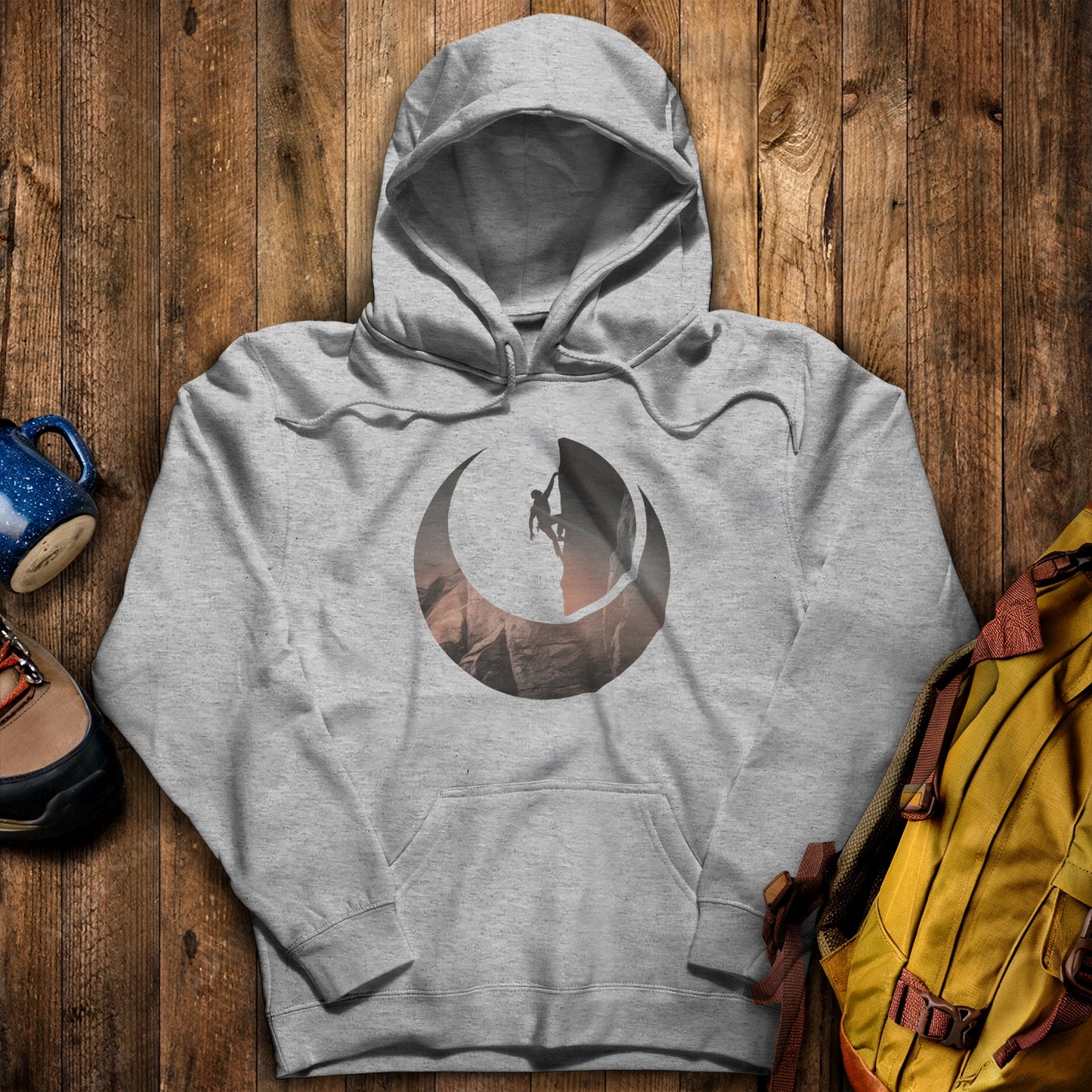 Rock Climber Silhouette Hoodie Sport Grey Adventure and Outdoors Themed Hoodie
