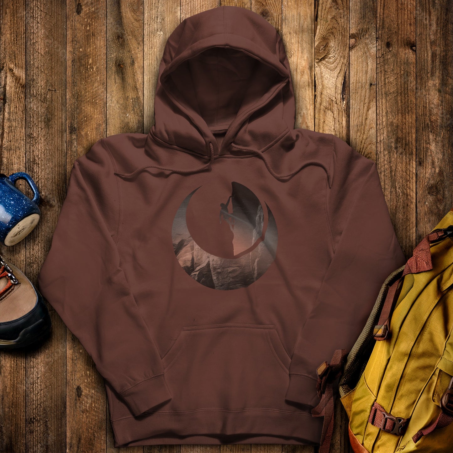 Rock Climber Silhouette Hoodie Cocoa Adventure and Outdoors Themed Hoodie