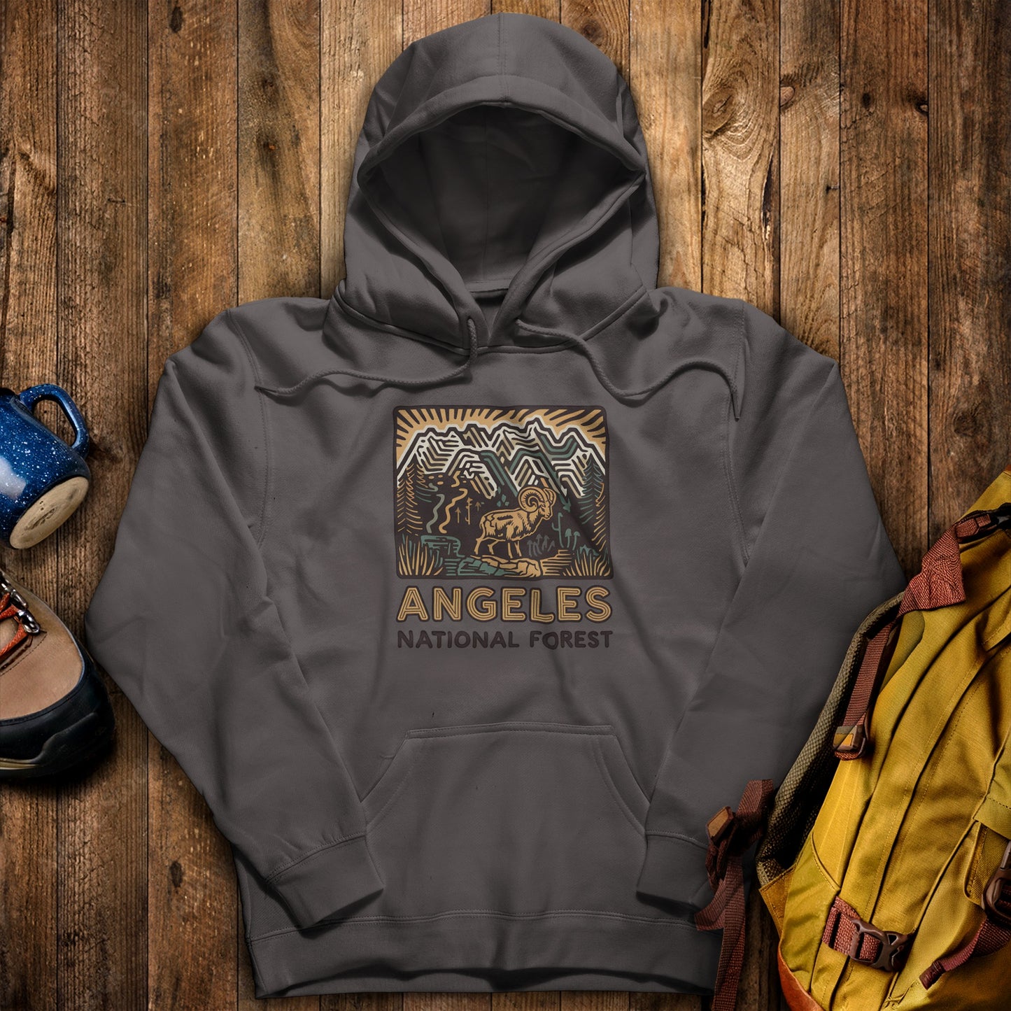 Angeles National Forest Hoodie Charcoal Adventure and Outdoors Themed Hoodie