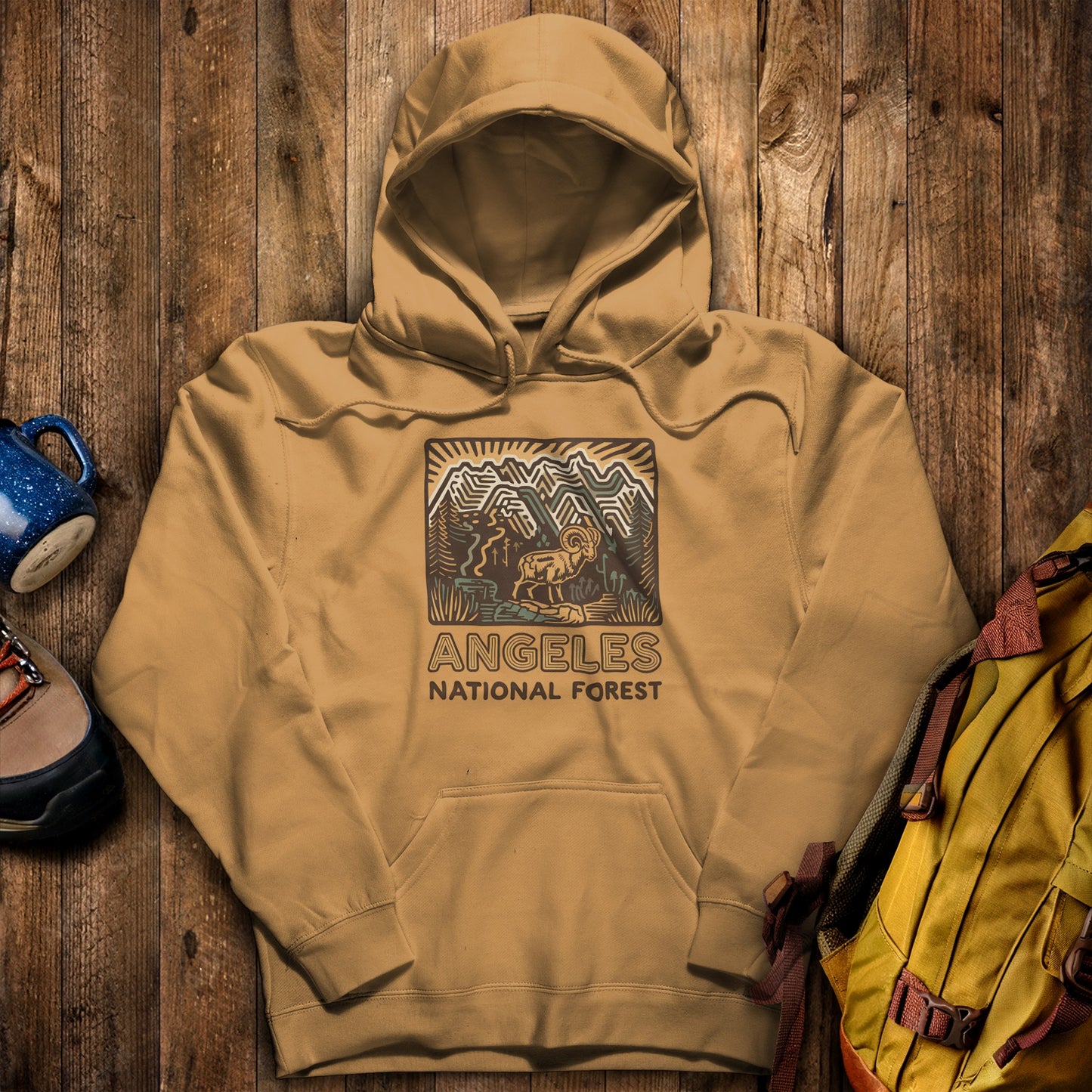 Angeles National Forest Hoodie Mustard Adventure and Outdoors Themed Hoodie