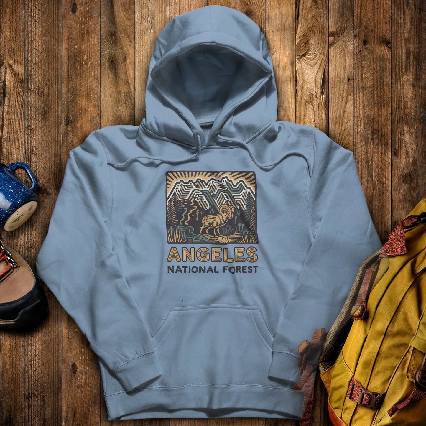 Angeles National Forest Hoodie Stone Blue Adventure and Outdoors Themed Hoodie