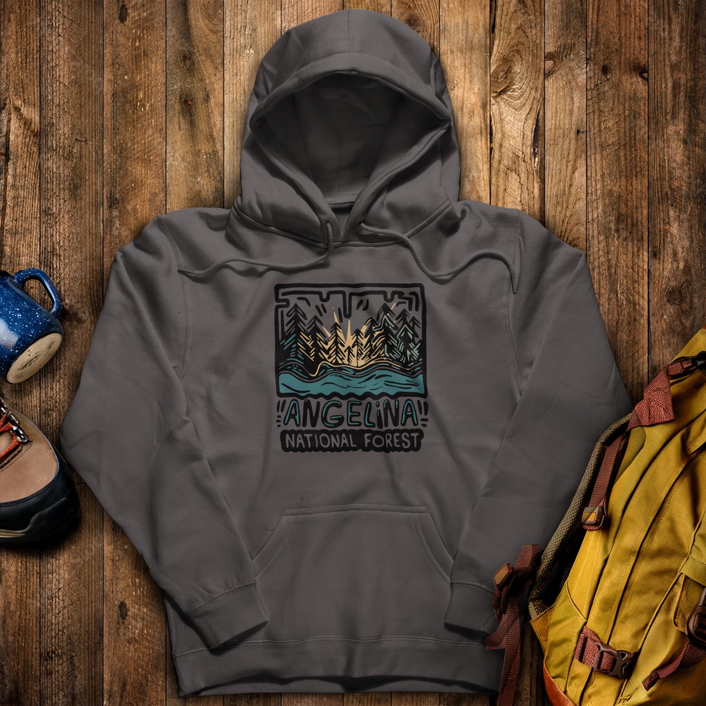 Angelina National Forest Hoodie Charcoal Adventure and Outdoors Themed Hoodie