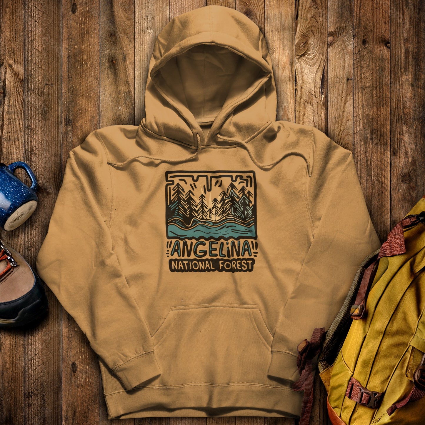 Angelina National Forest Hoodie Mustard Adventure and Outdoors Themed Hoodie