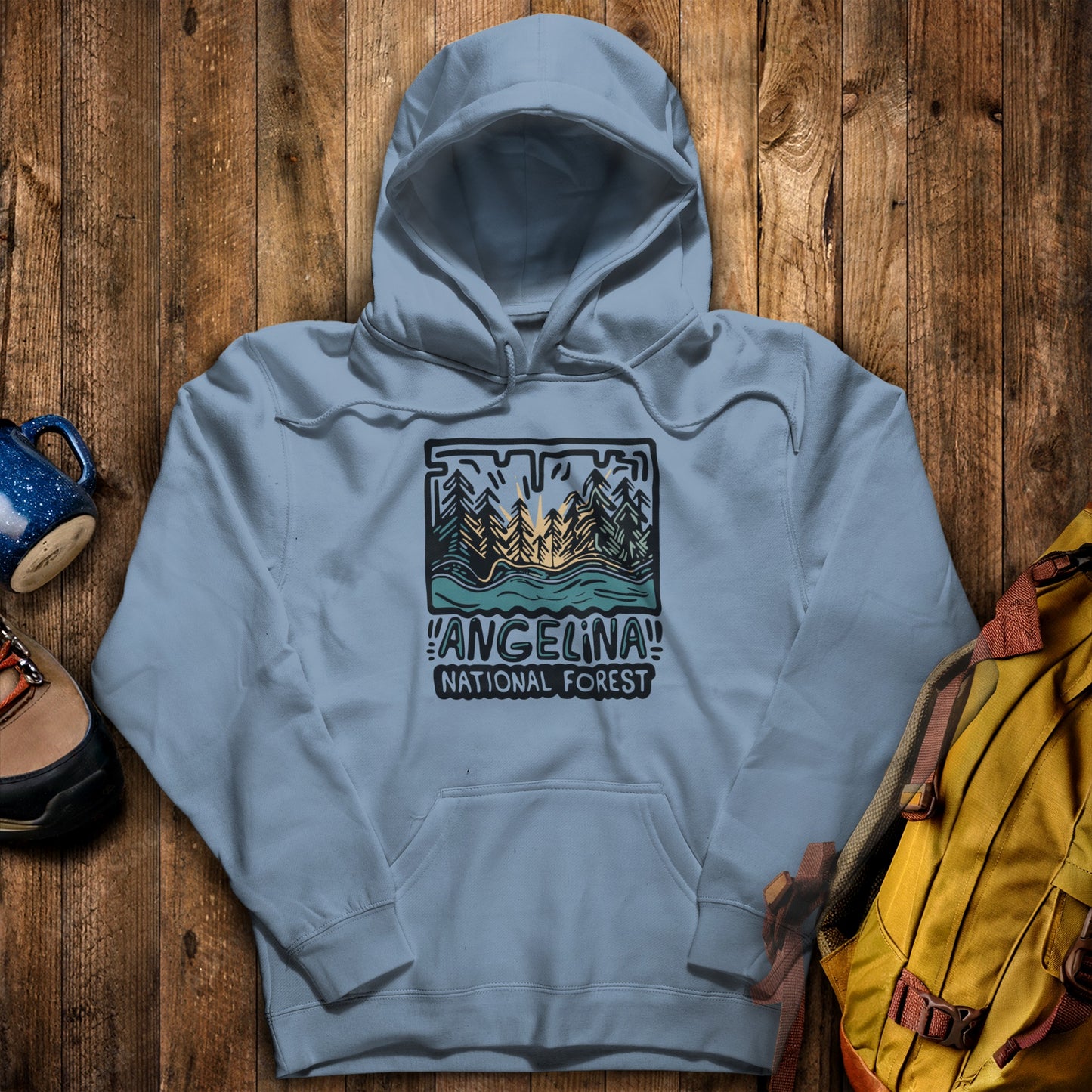 Angelina National Forest Hoodie Stone Blue Adventure and Outdoors Themed Hoodie