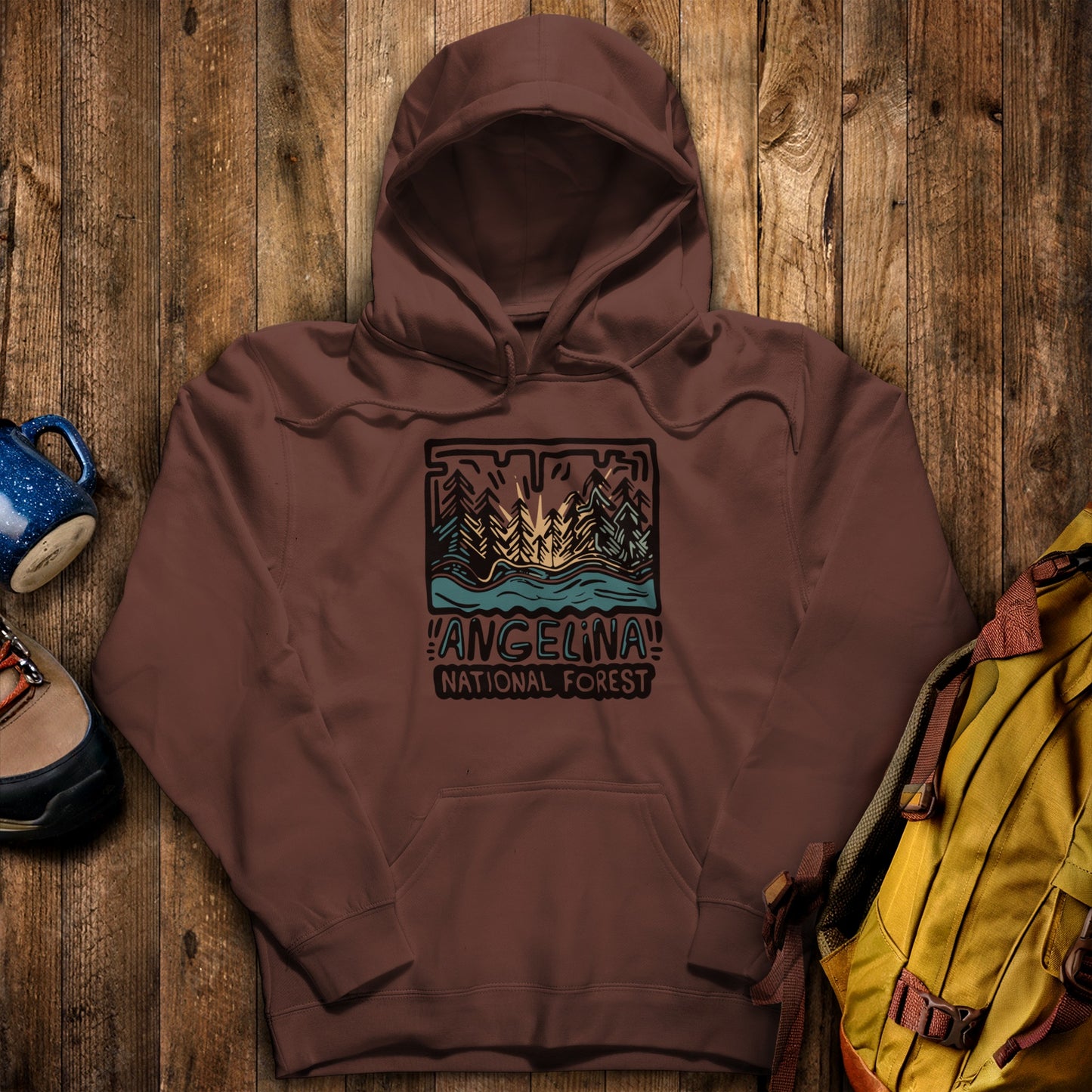 Angelina National Forest Hoodie Cocoa Adventure and Outdoors Themed Hoodie