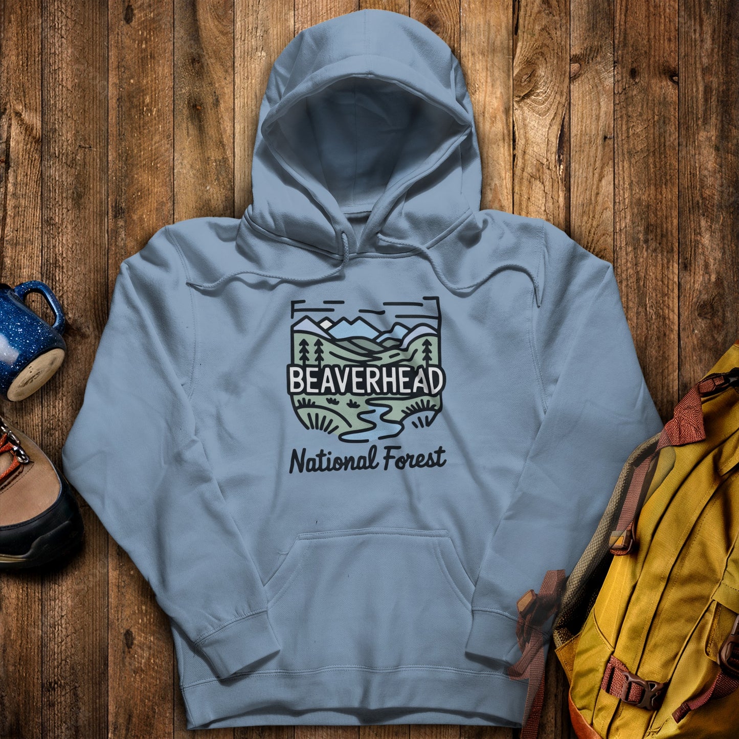 Beaverhead National Forest Hoodie Stone Blue Adventure and Outdoors Themed Hoodie