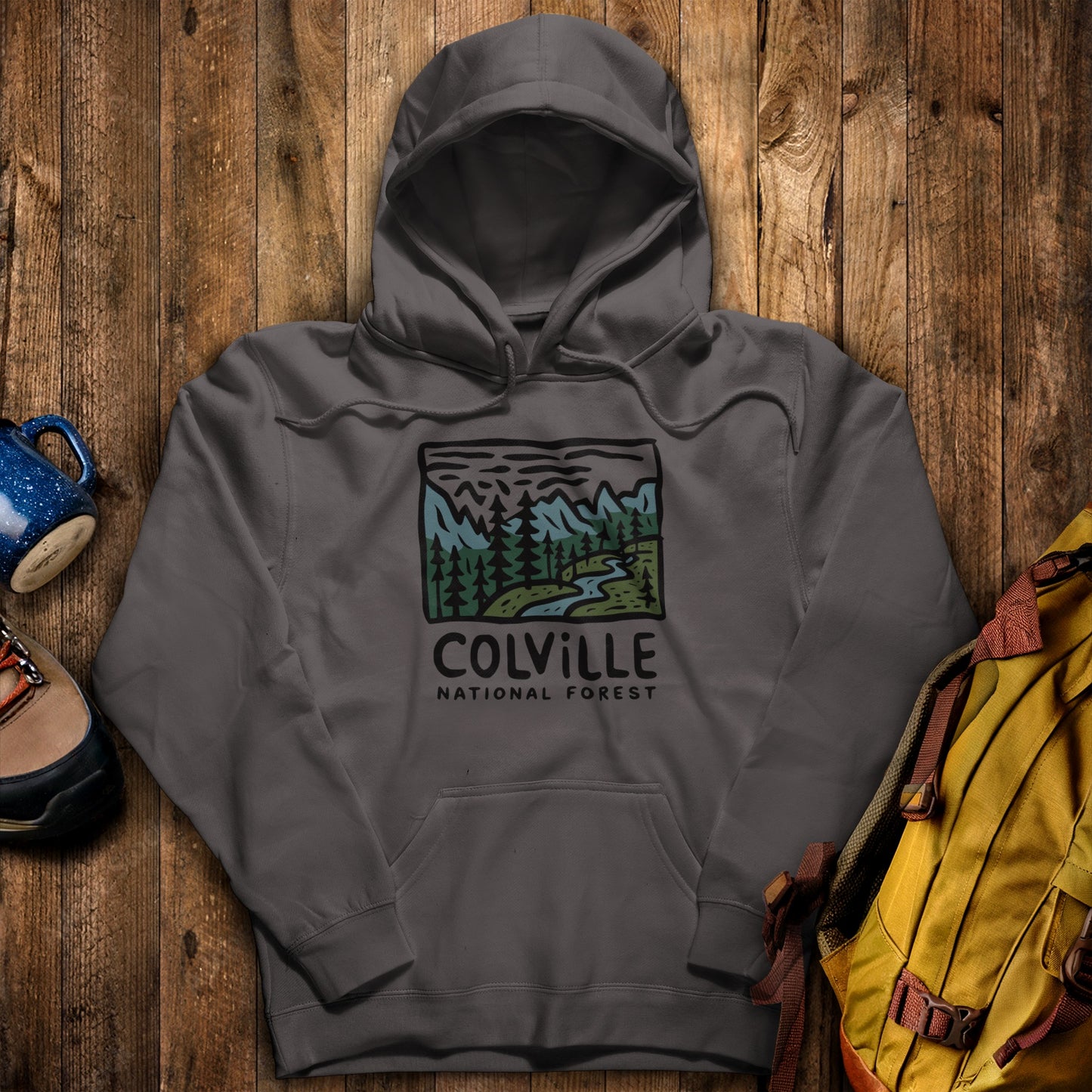 Colville National Forest Hoodie Charcoal Adventure and Outdoors Themed Hoodie