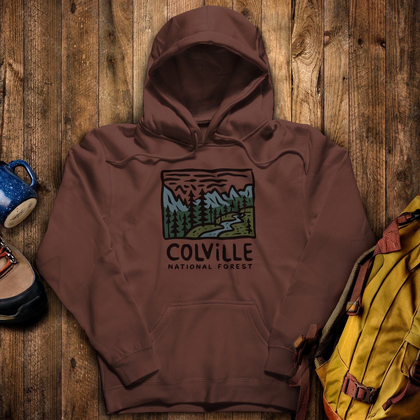Colville National Forest Hoodie Cocoa Adventure and Outdoors Themed Hoodie
