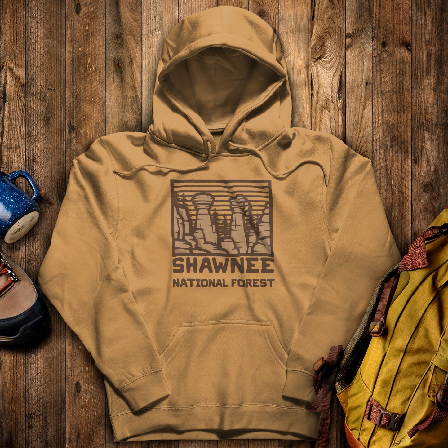 Shawnee National Forest Hoodie Mustard Adventure and Outdoors Themed Hoodie