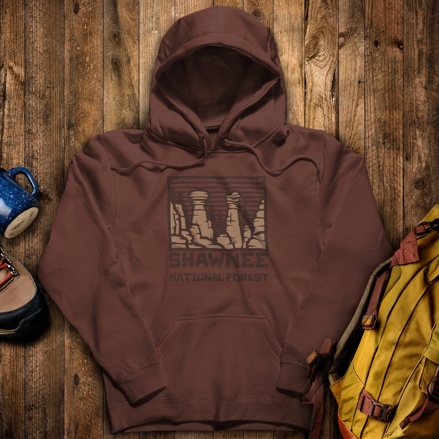 Shawnee National Forest Hoodie Cocoa Adventure and Outdoors Themed Hoodie
