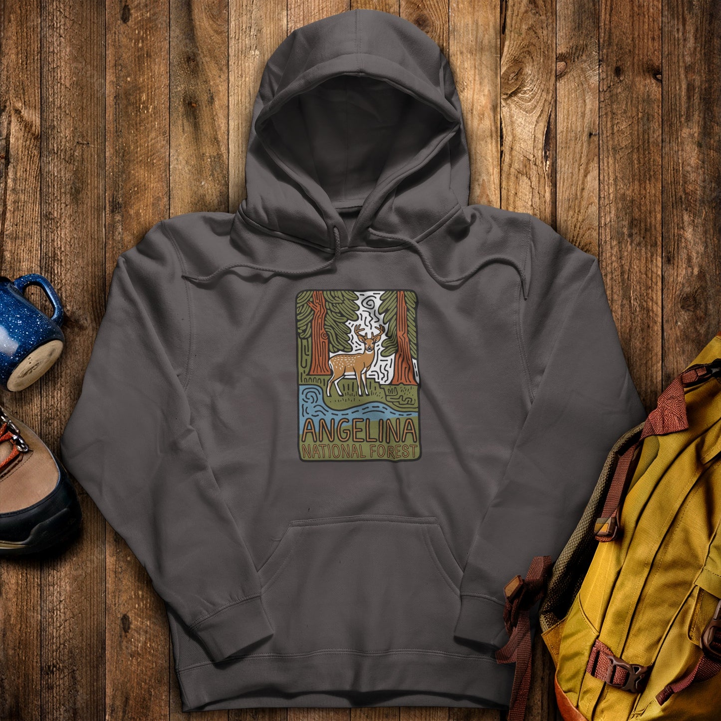 Angelina National Forest Hoodie Charcoal Adventure and Outdoors Themed Hoodie