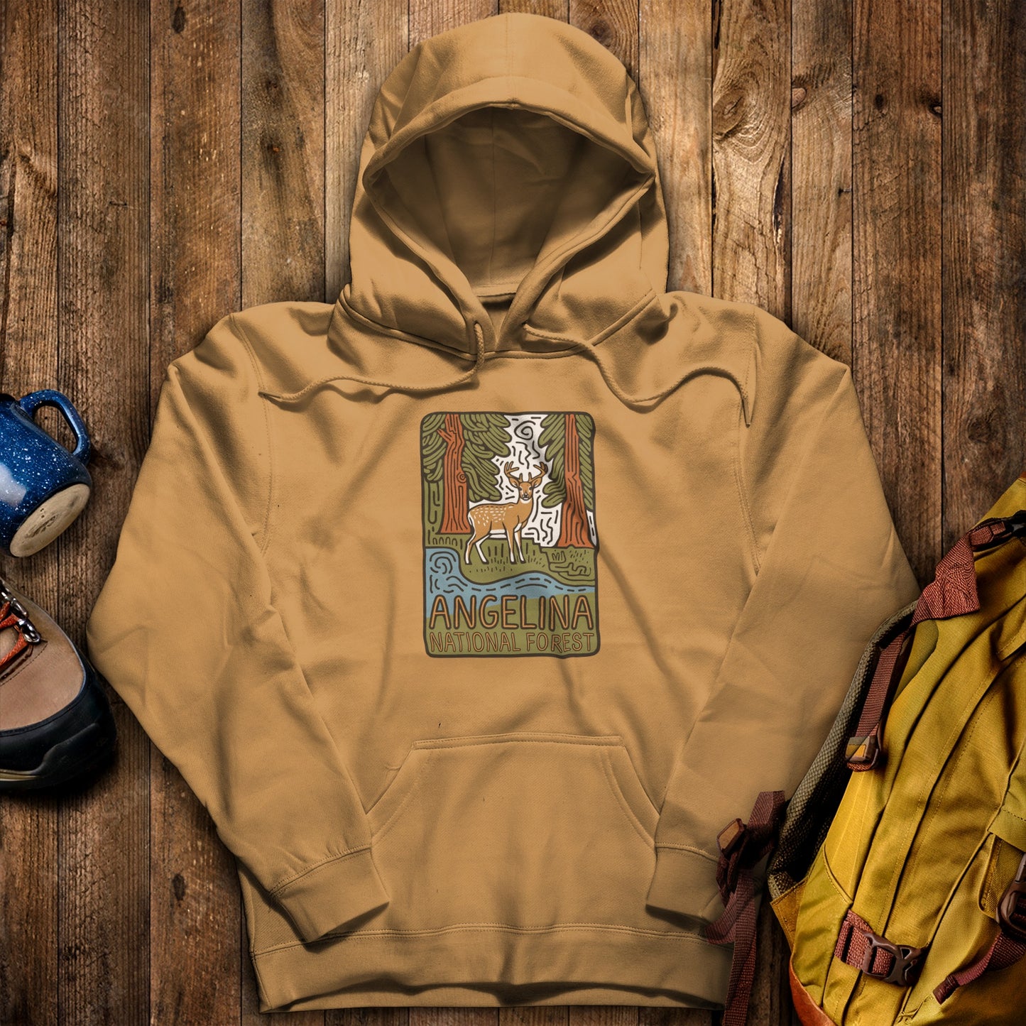 Angelina National Forest Hoodie Mustard Adventure and Outdoors Themed Hoodie