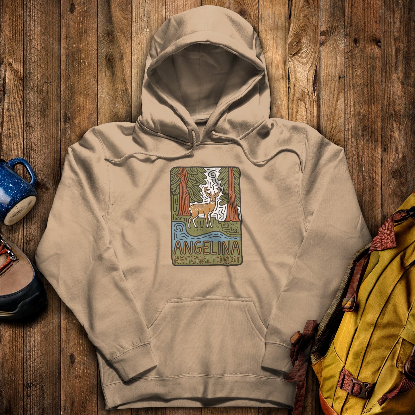 Angelina National Forest Hoodie Sand Adventure and Outdoors Themed Hoodie