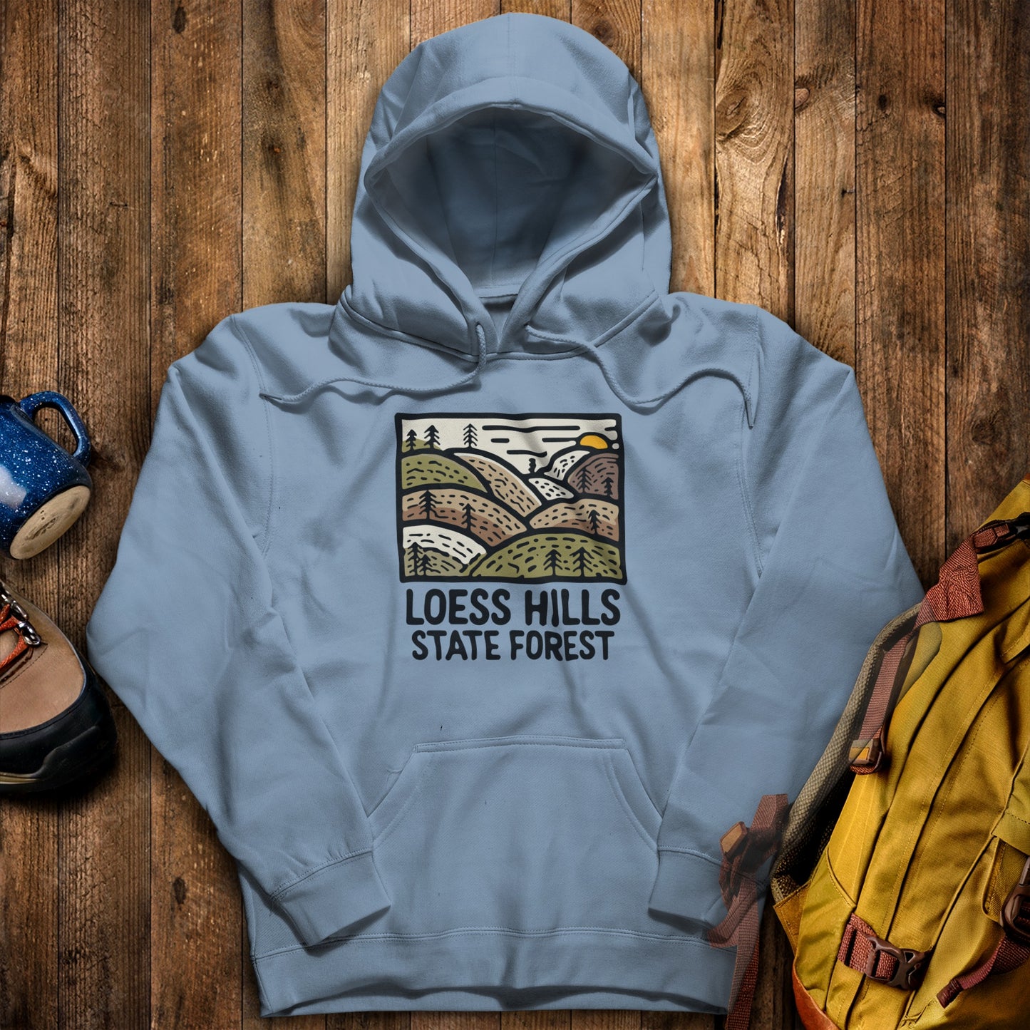 Loess Hills State Forest Hoodie Stone Blue Adventure and Outdoors Themed Hoodie