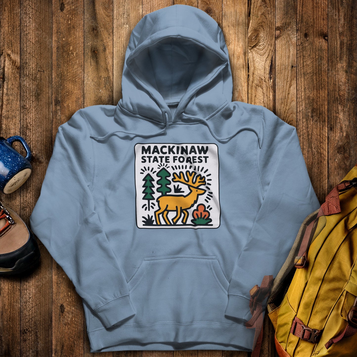 Mackinaw State Forest Hoodie Stone Blue Adventure and Outdoors Themed Hoodie