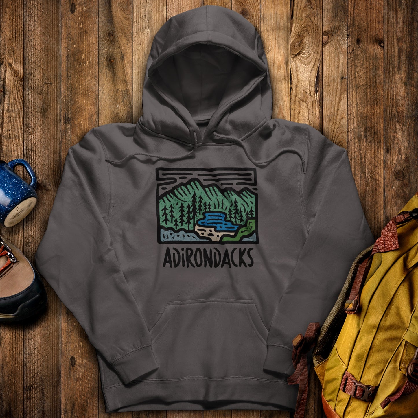 Adirondack Mountains Hoodie Charcoal Adventure and Outdoors Themed Hoodie