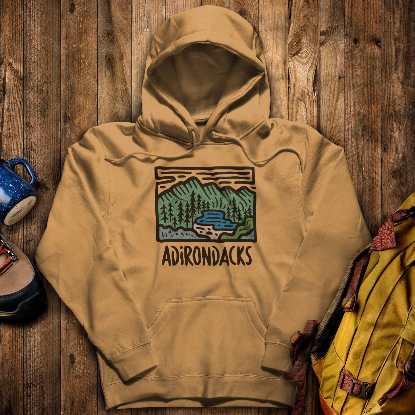 Adirondack Mountains Hoodie Mustard Adventure and Outdoors Themed Hoodie