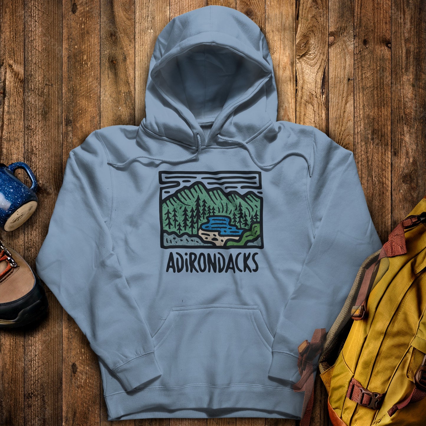 Adirondack Mountains Hoodie Stone Blue Adventure and Outdoors Themed Hoodie