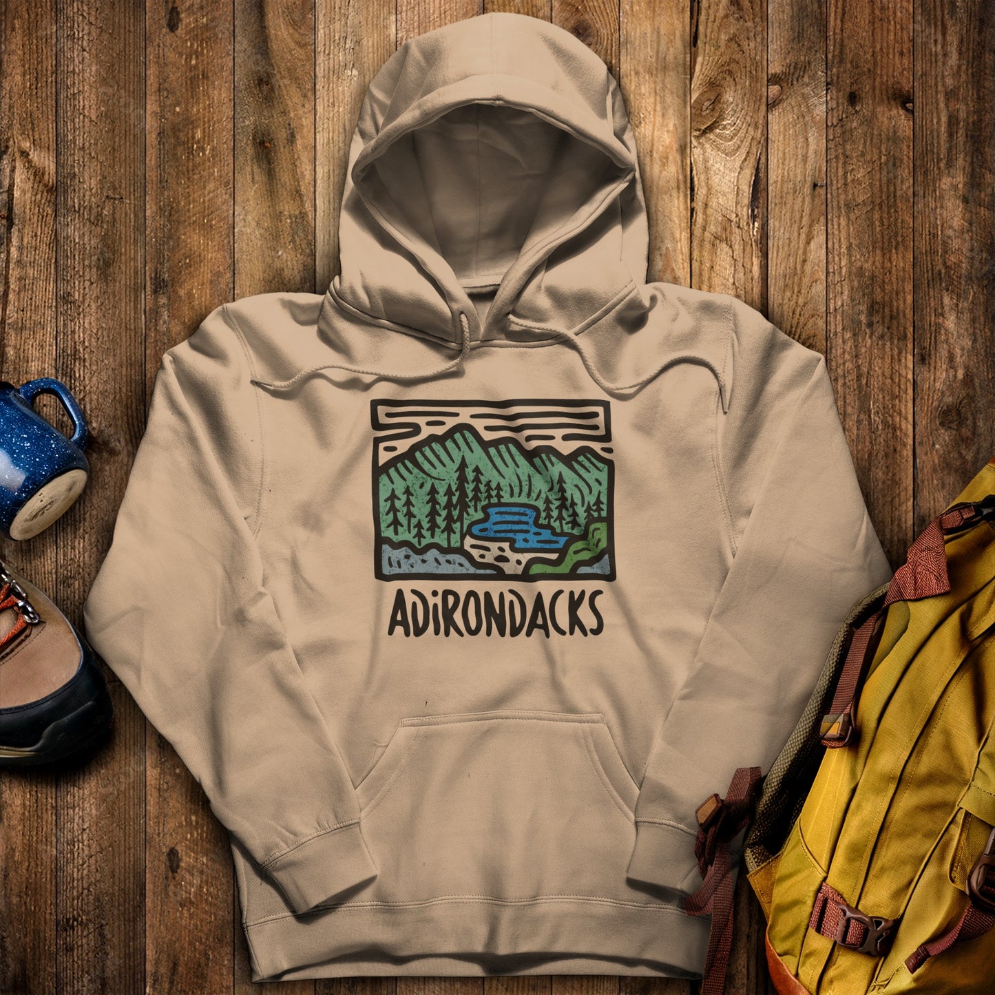 Adirondack Mountains Hoodie Sand Adventure and Outdoors Themed Hoodie