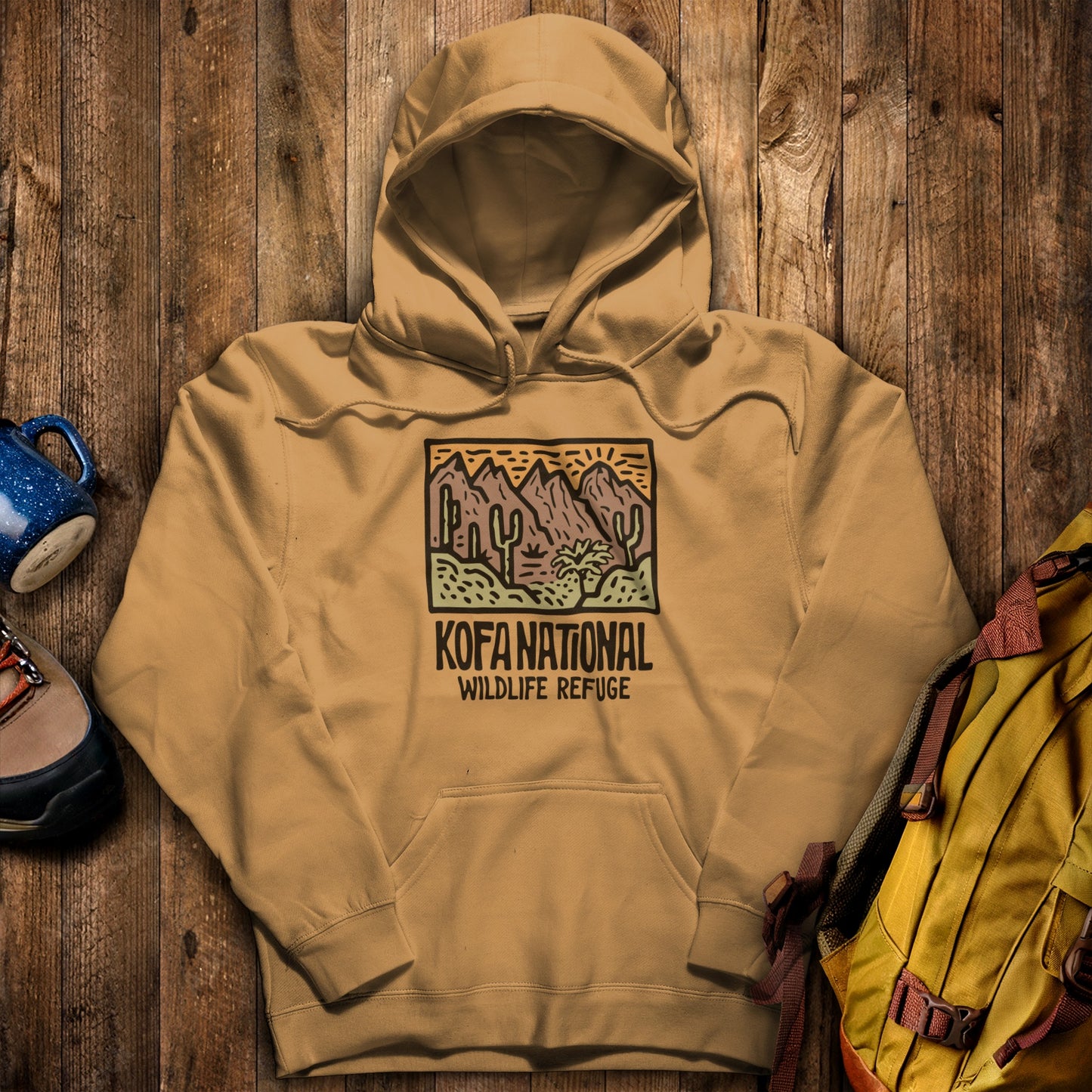 Kofa National Wildlife Refuge Hoodie Mustard Adventure and Outdoors Themed Hoodie