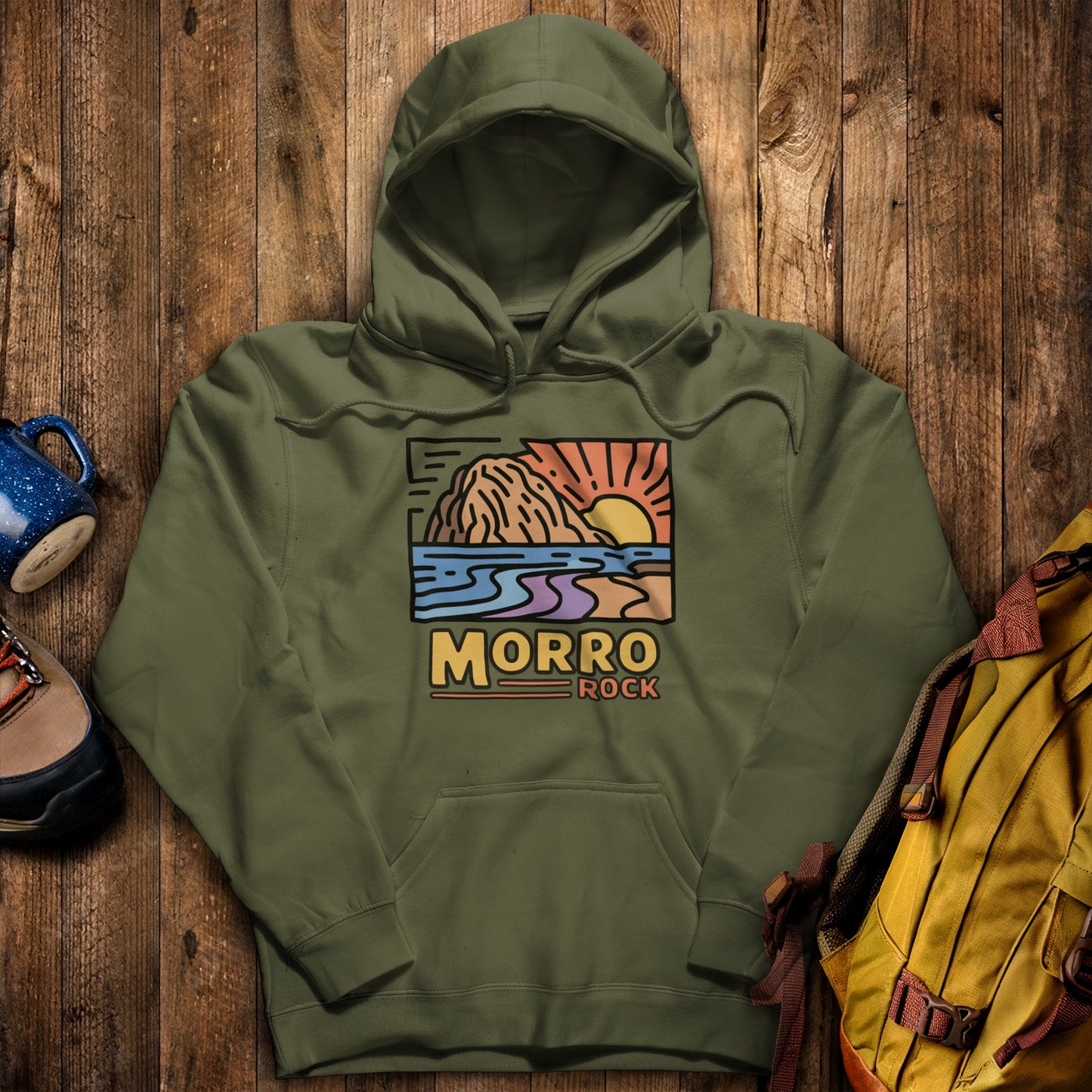 Morro Rock Hoodie Military Green Adventure and Outdoors Themed Hoodie