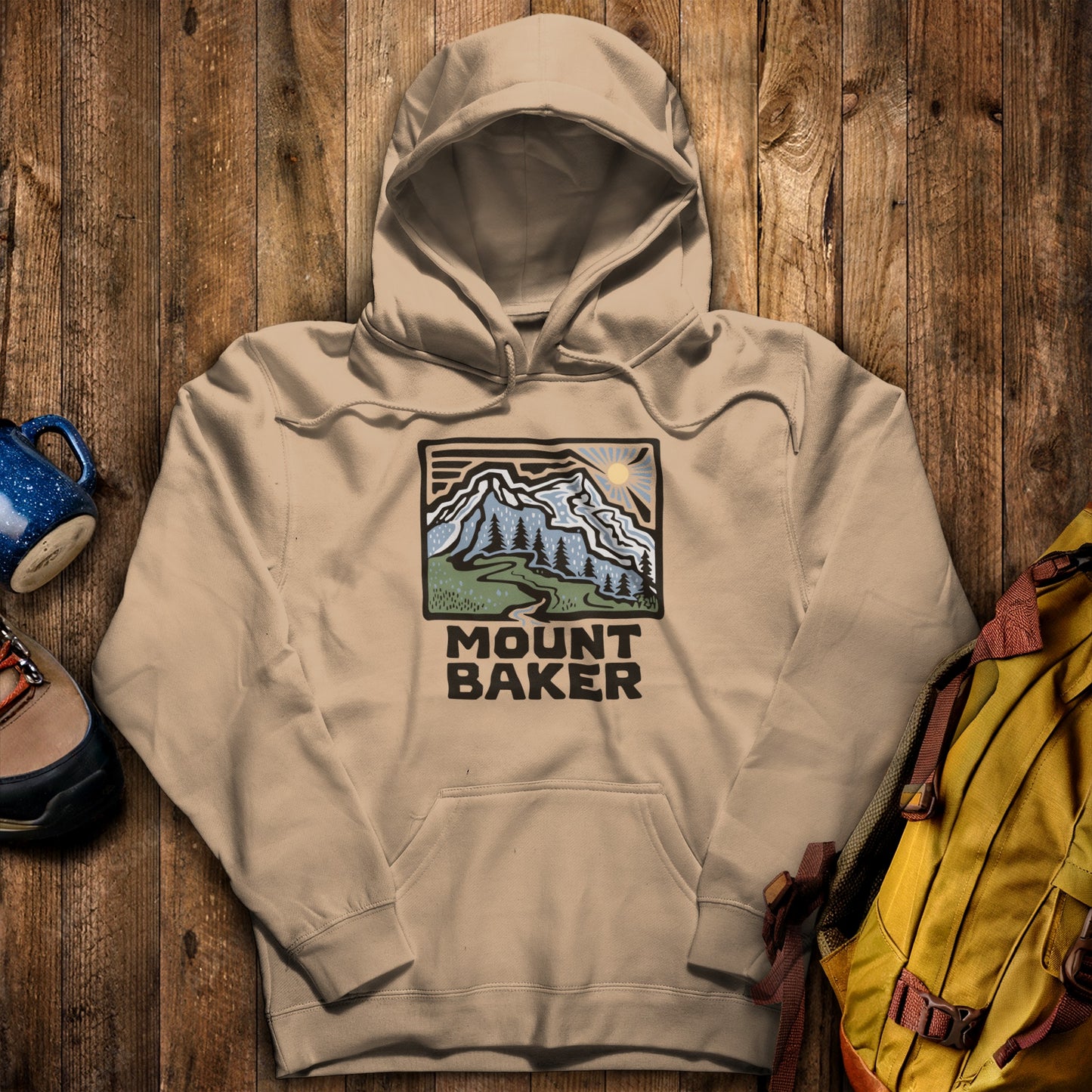 Mount Baker Hoodie Sand Adventure and Outdoors Themed Hoodie