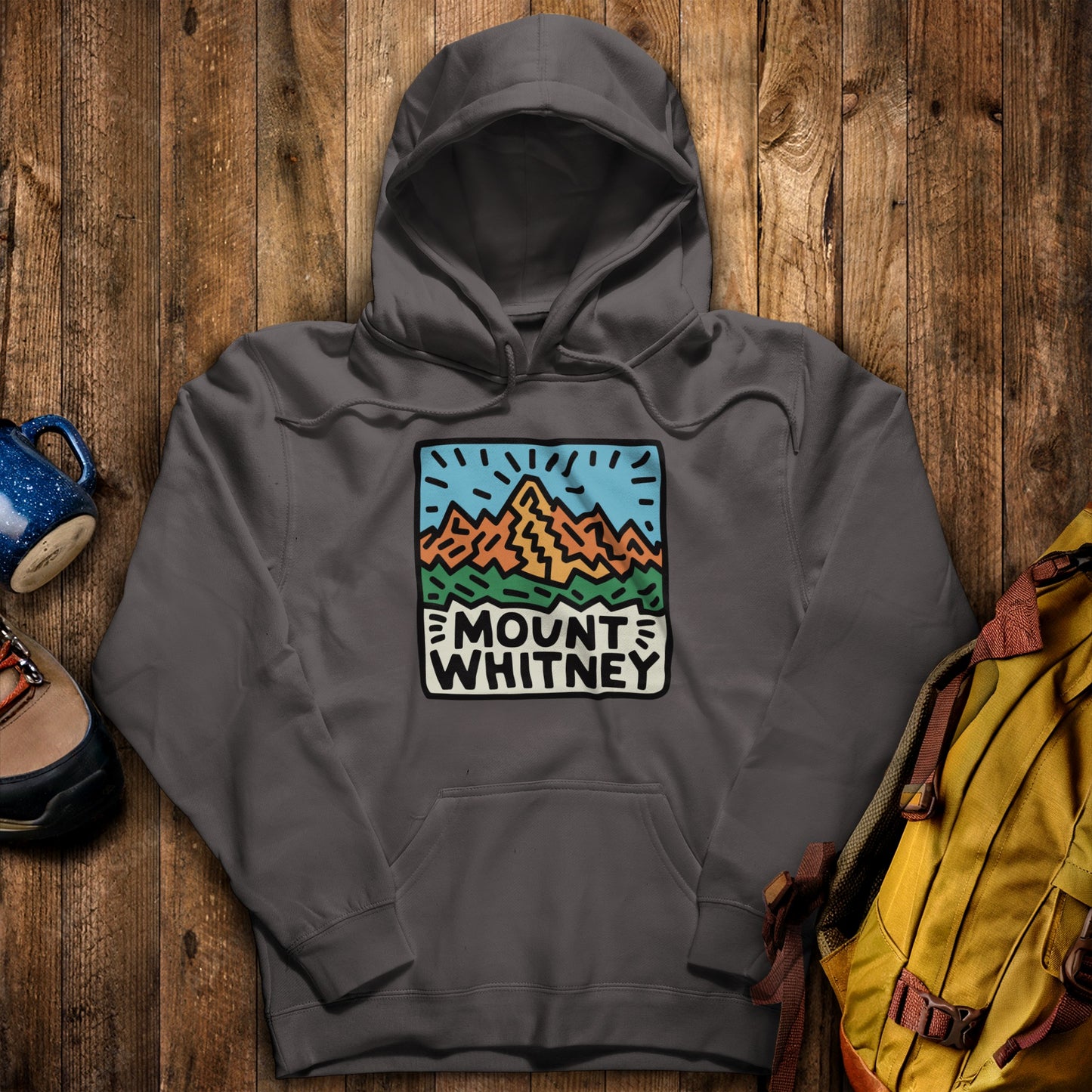 Mount Whitney Hoodie Charcoal Adventure and Outdoors Themed Hoodie