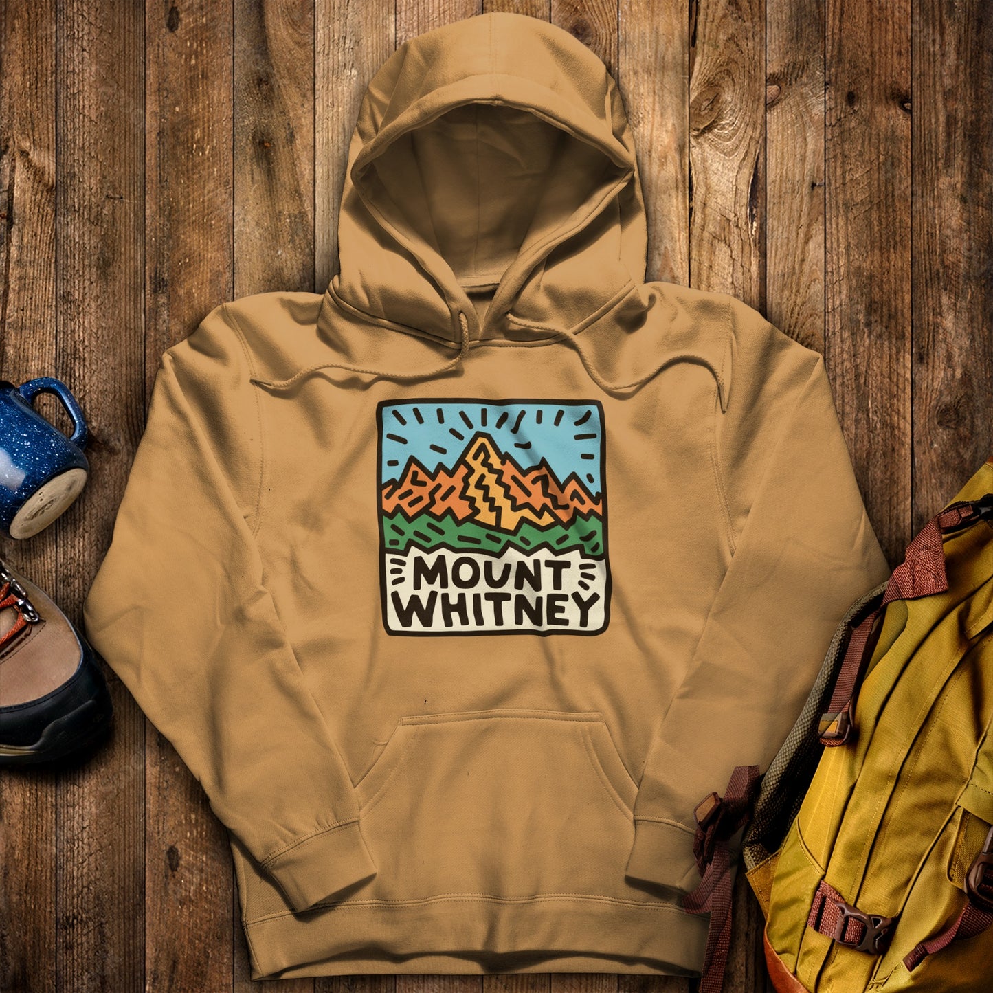 Mount Whitney Hoodie Mustard Adventure and Outdoors Themed Hoodie