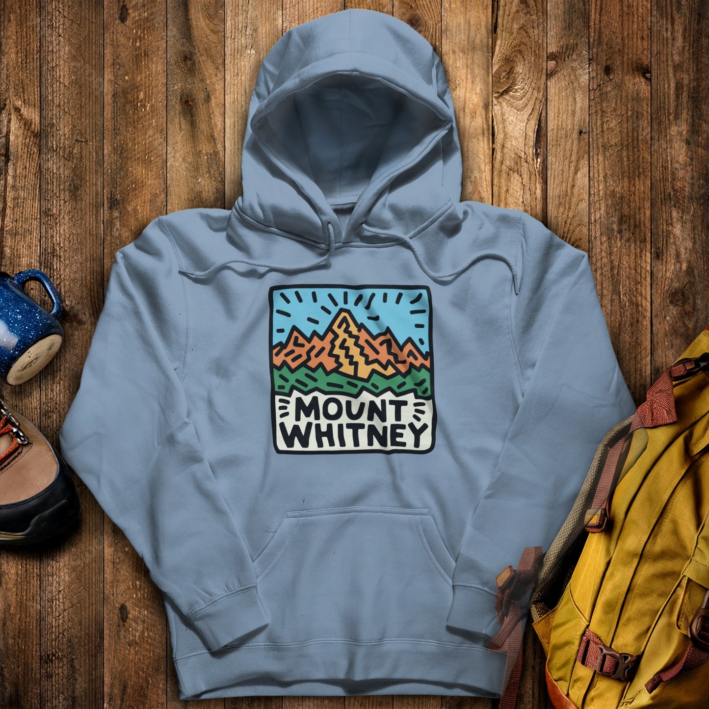 Mount Whitney Hoodie Stone Blue Adventure and Outdoors Themed Hoodie