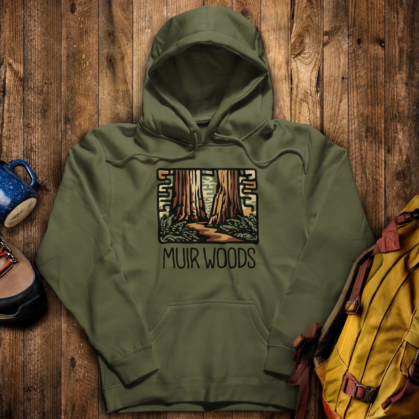 Muir Woods National Monument Hoodie Military Green Adventure and Outdoors Themed Hoodie