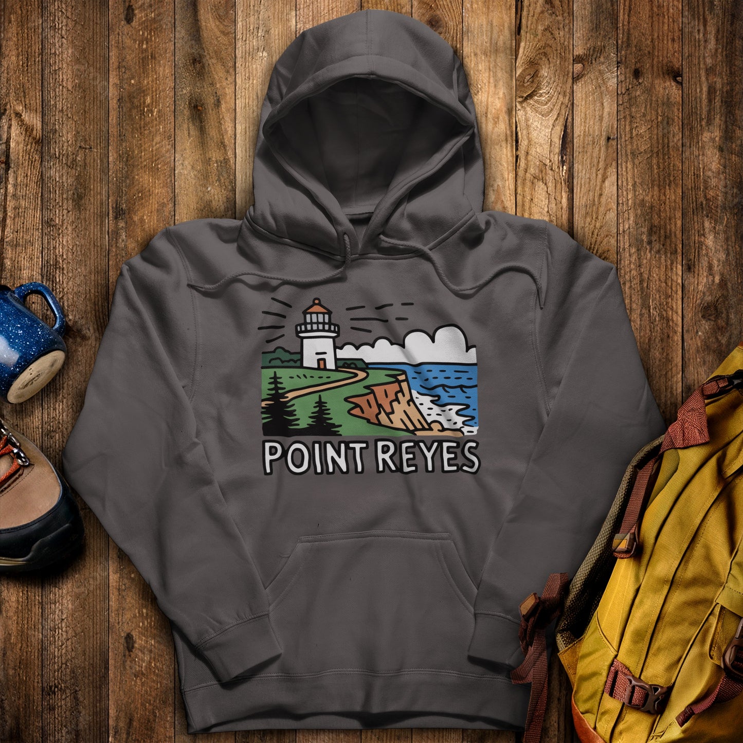Point Reyes National Seashore Hoodie Charcoal Adventure and Outdoors Themed Hoodie
