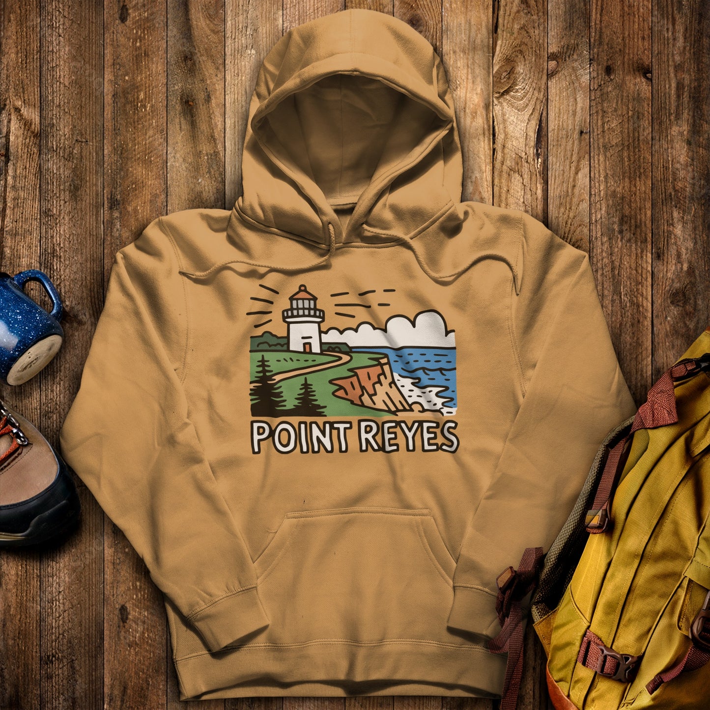 Point Reyes National Seashore Hoodie Mustard Adventure and Outdoors Themed Hoodie