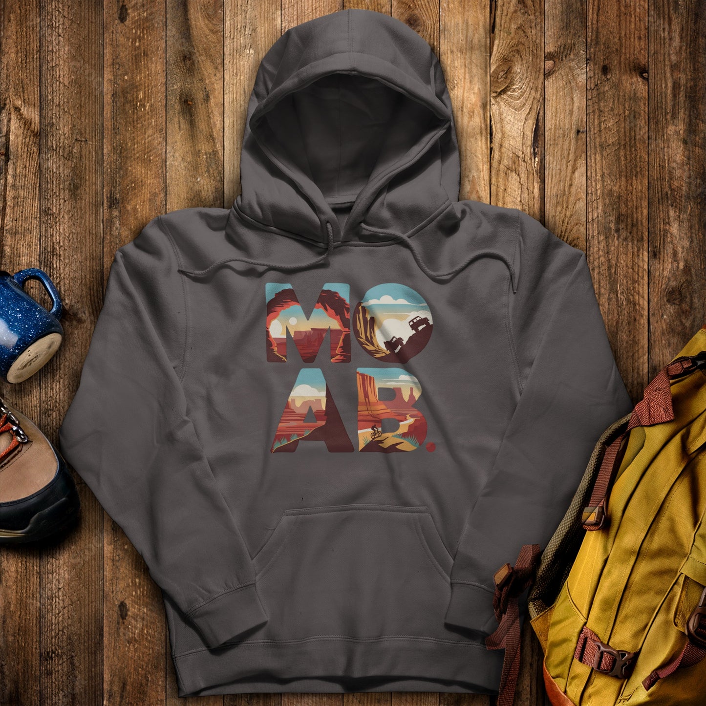 Moab Utah Hoodie Charcoal Adventure and Outdoors Themed Hoodie