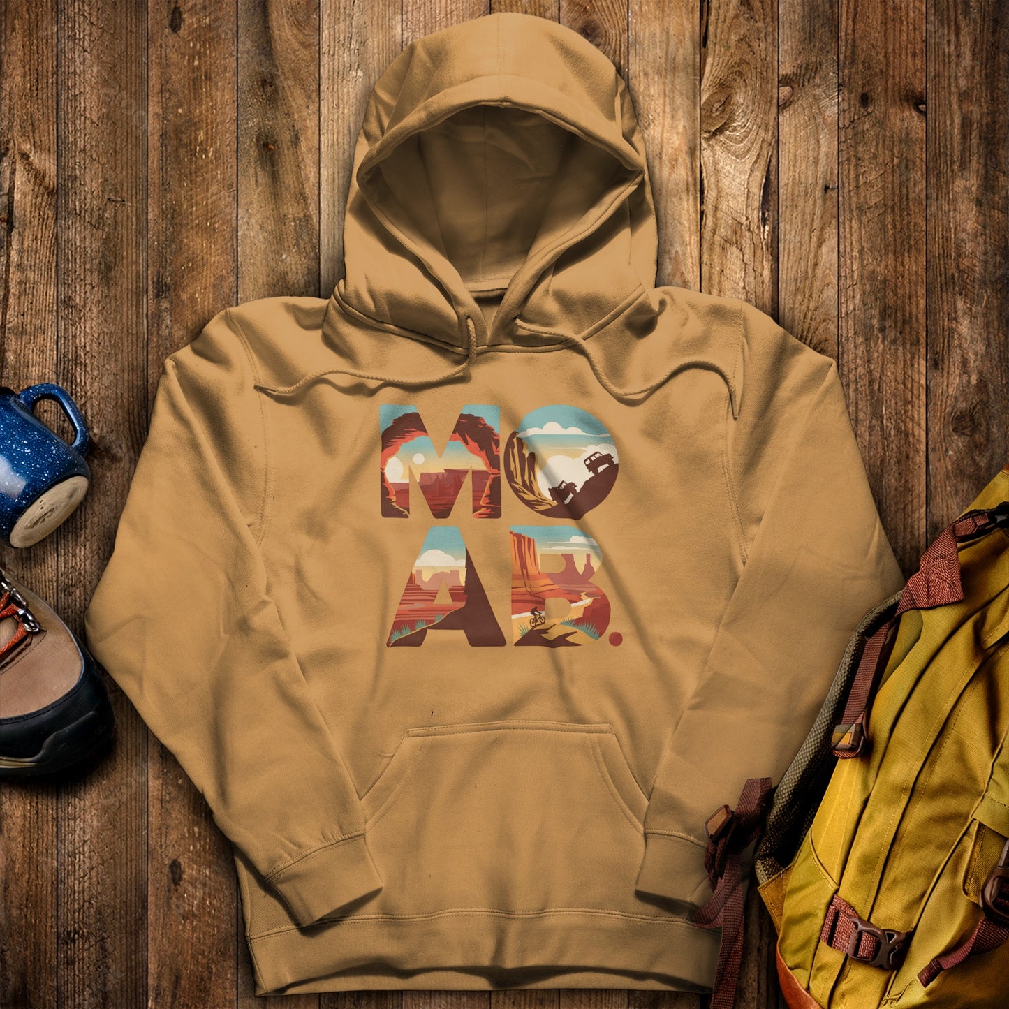 Moab Utah Hoodie Mustard Adventure and Outdoors Themed Hoodie