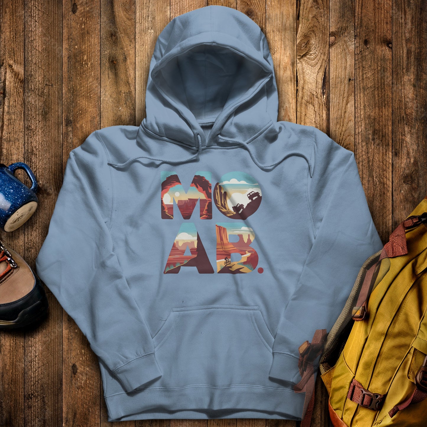Moab Utah Hoodie Stone Blue Adventure and Outdoors Themed Hoodie