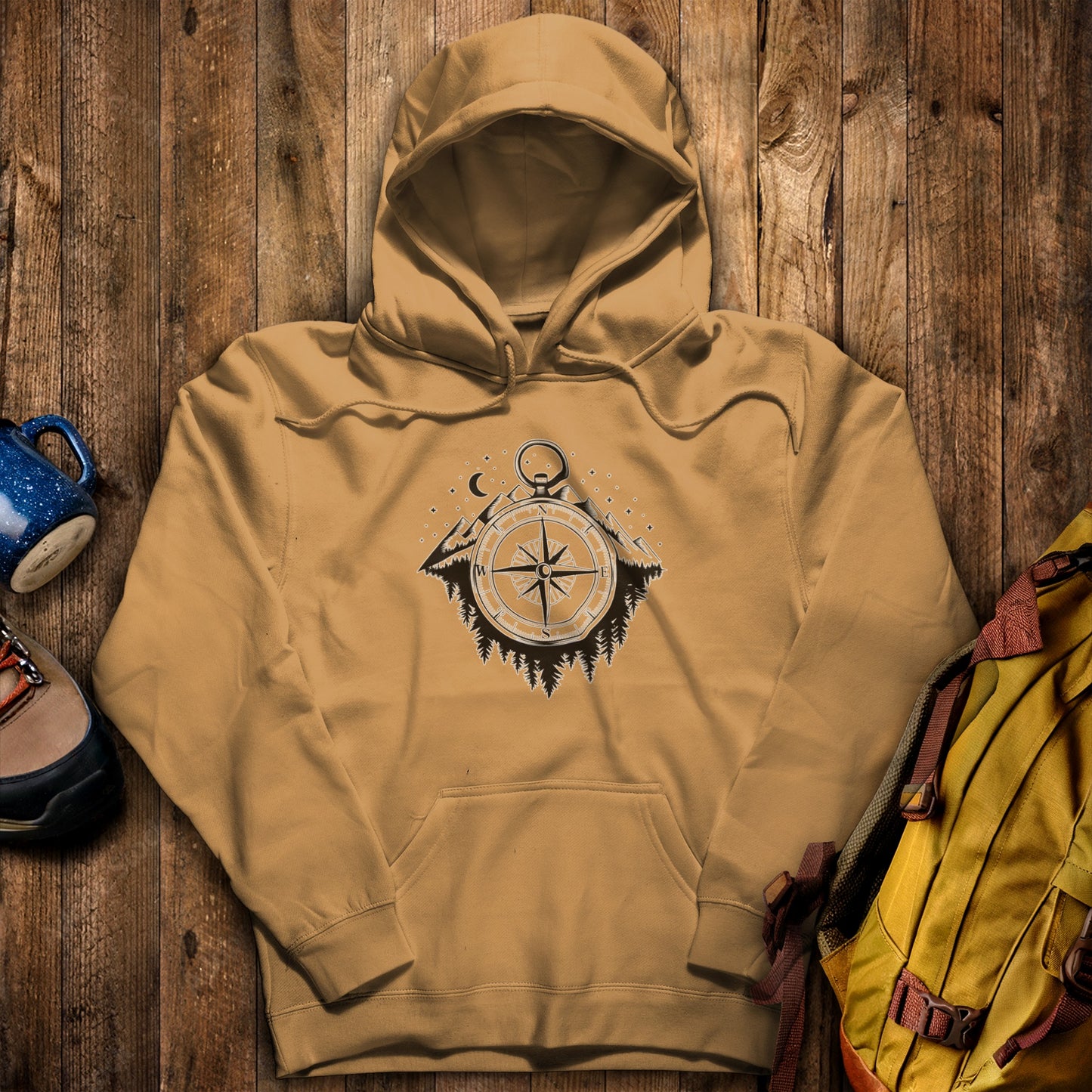 Navigate the Mountains Hoodie Mustard Adventure and Outdoors Themed Hoodie