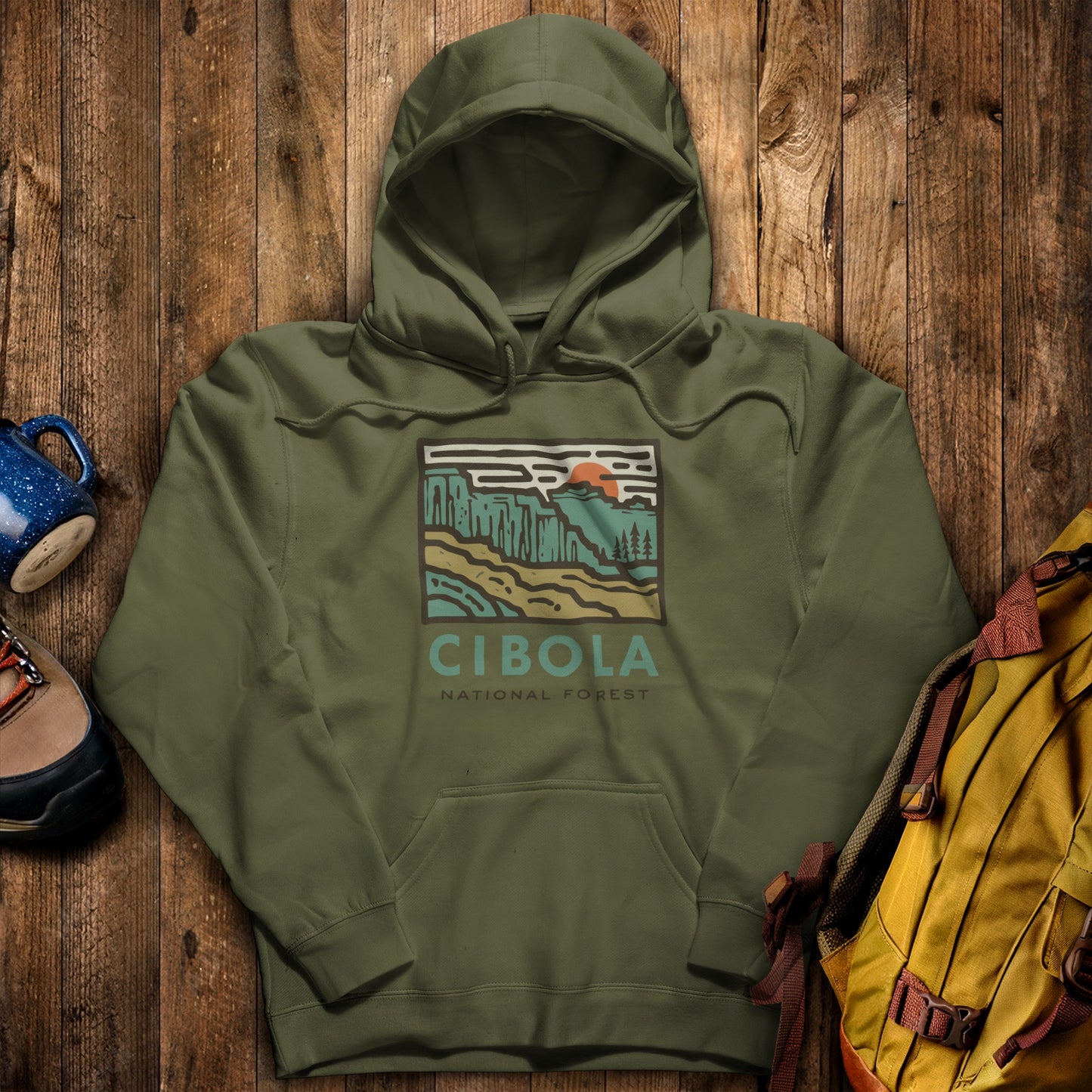 Cibola National Forest Hoodie Military Green Adventure and Outdoors Themed Hoodie