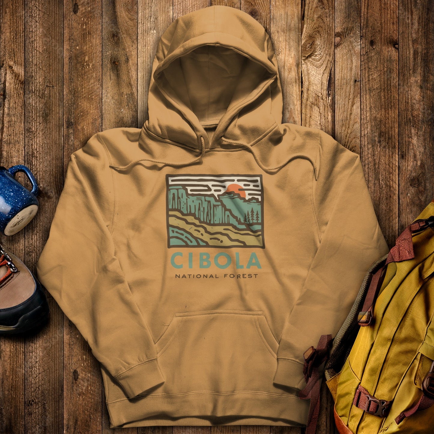 Cibola National Forest Hoodie Mustard Adventure and Outdoors Themed Hoodie
