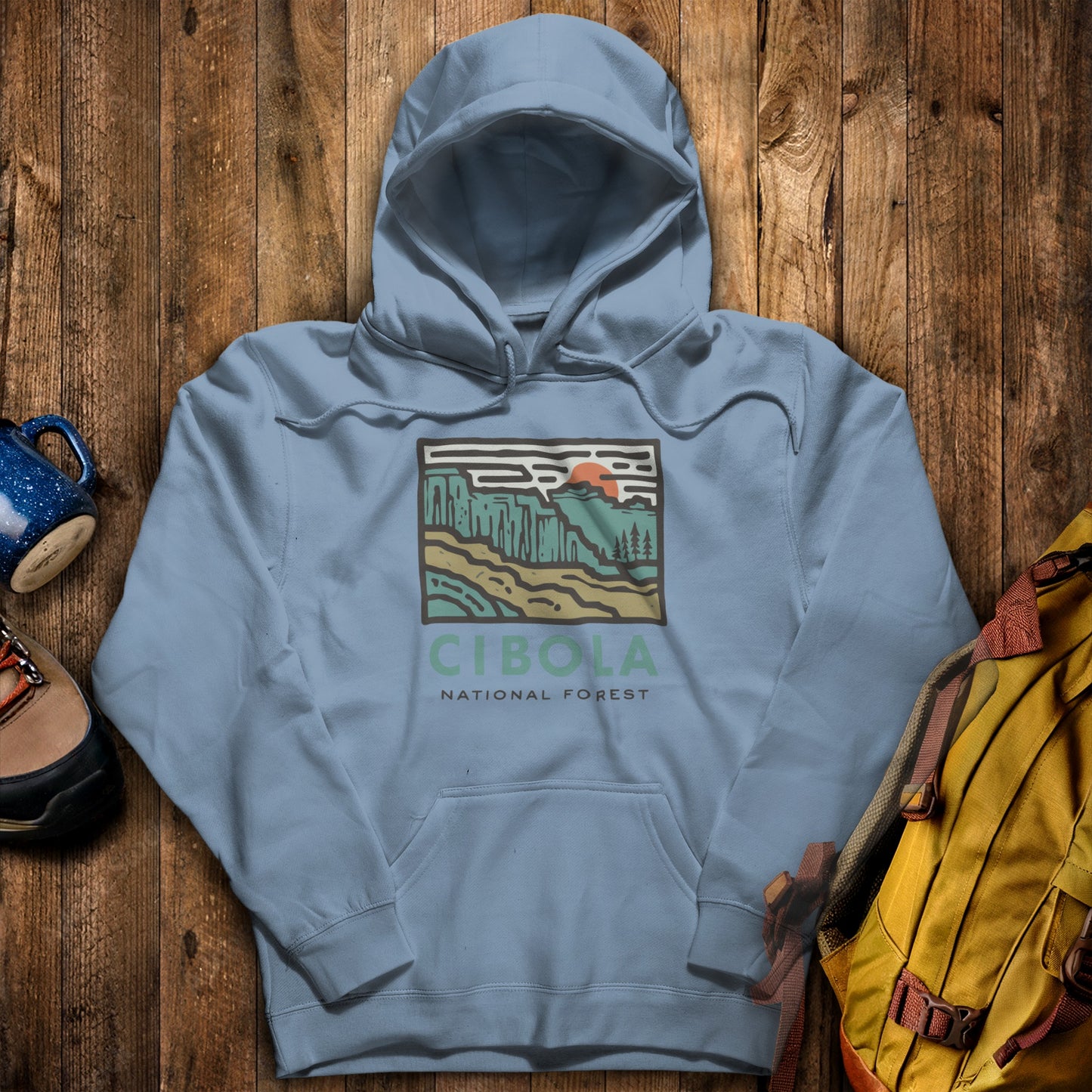 Cibola National Forest Hoodie Stone Blue Adventure and Outdoors Themed Hoodie
