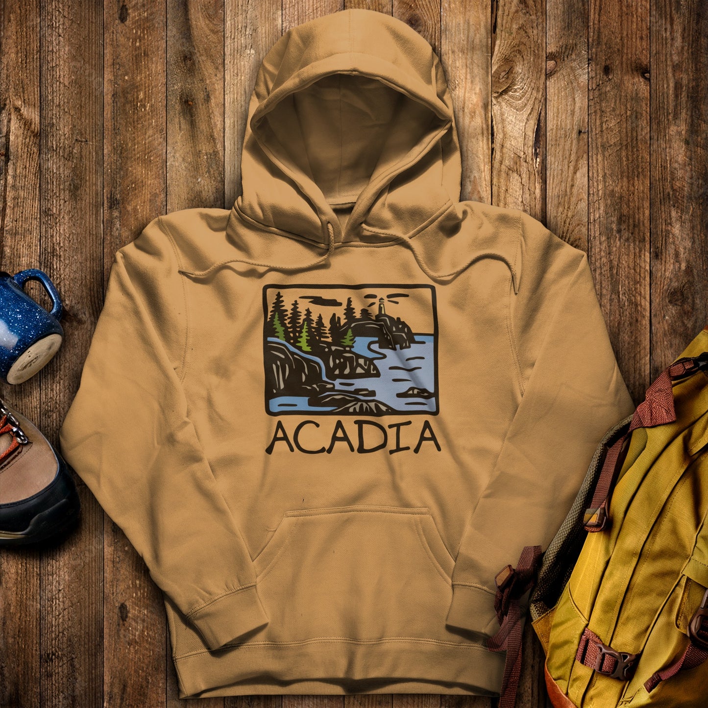Acadia National Park Hoodie Mustard Adventure and Outdoors Themed Hoodie